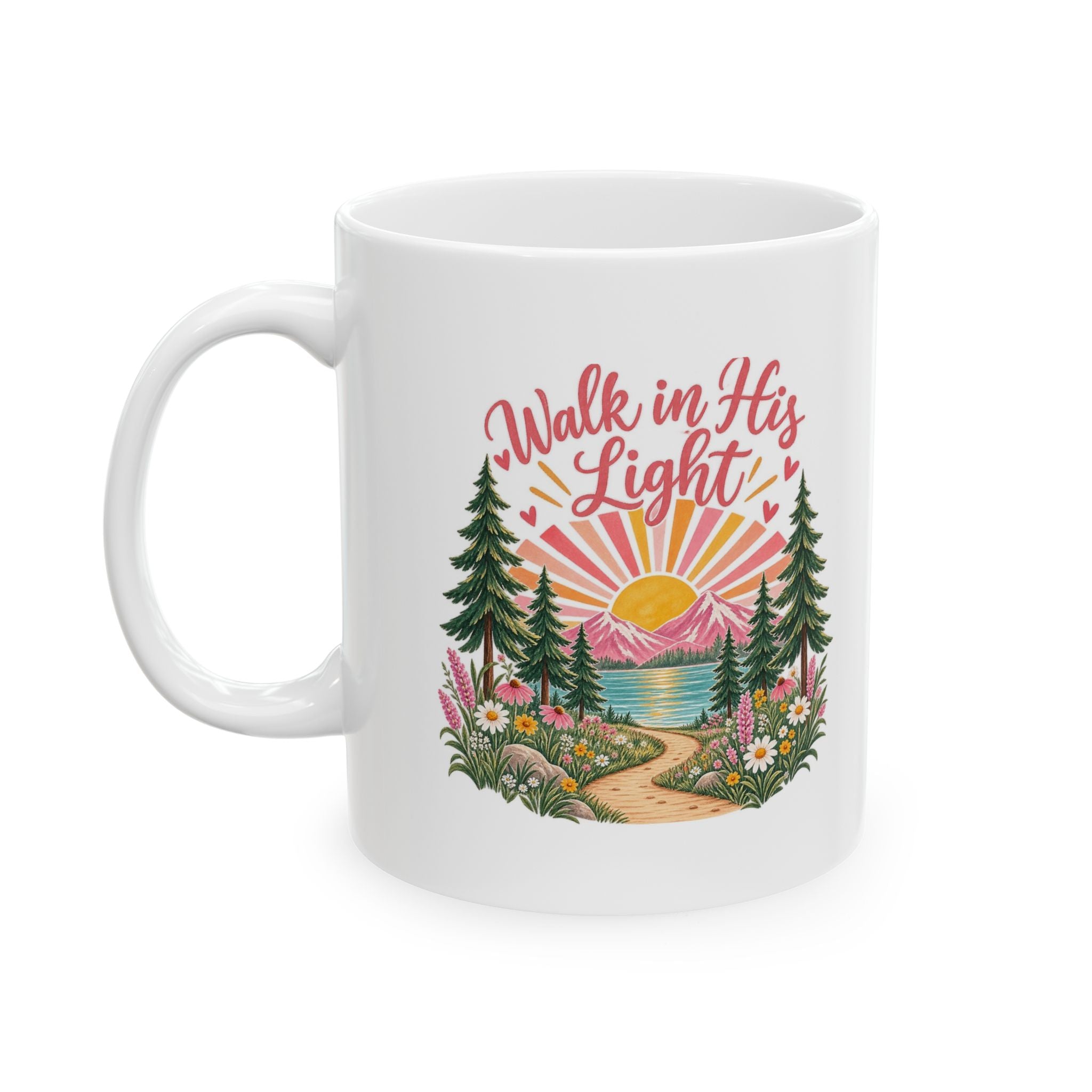 Floral Forest Ceramic Mug — 'Walk in His Light' 11oz