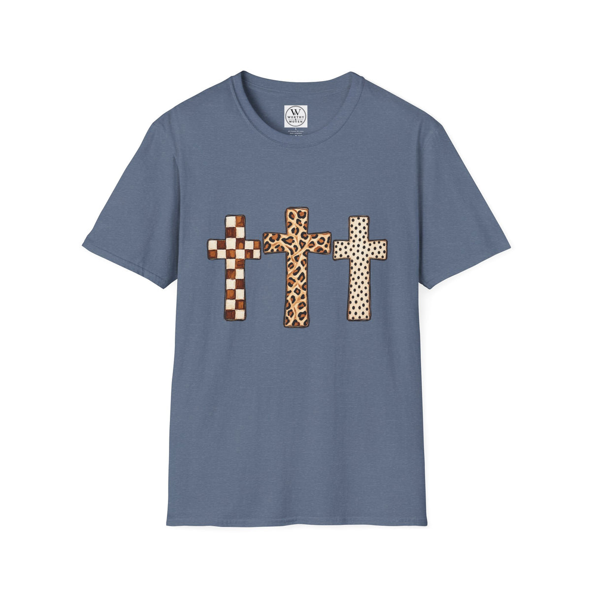 Leopard Checker Crosses Graphic T Shirt  Christian Faith Tee