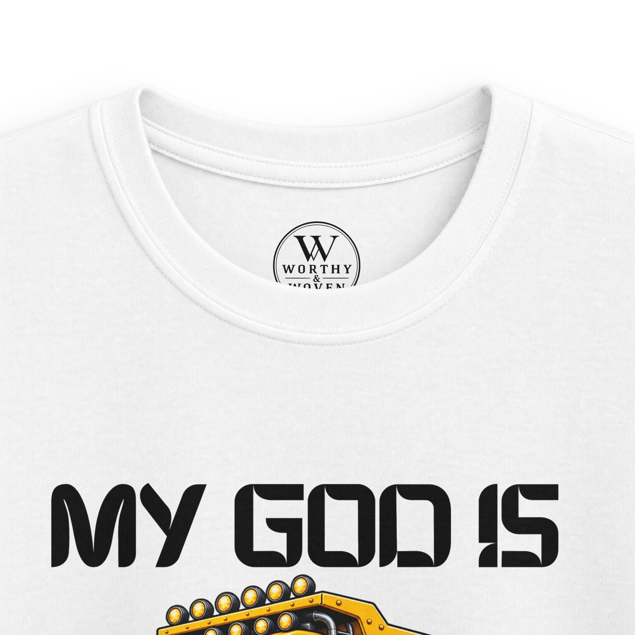 Kids Tee – "My God Is So Big" Yellow Dump Truck Graphic