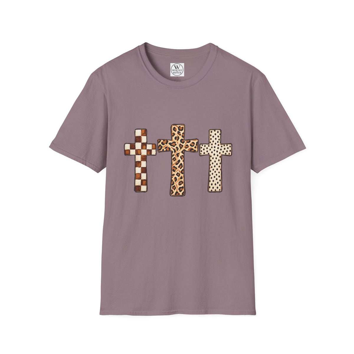 Leopard Checker Crosses Graphic T Shirt  Christian Faith Tee