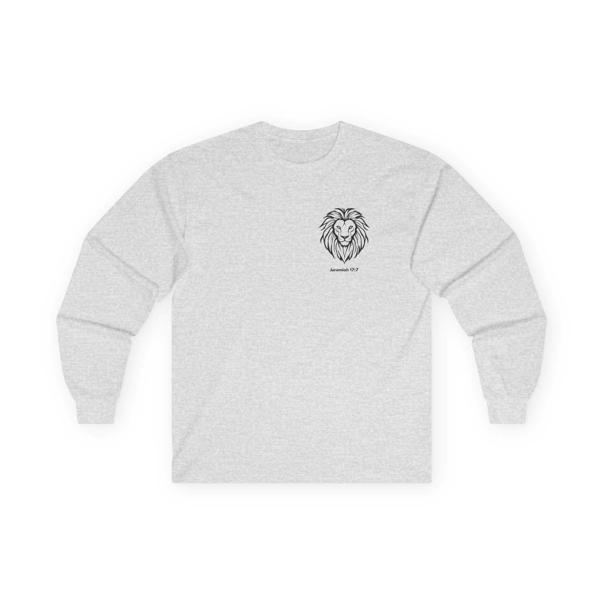 Blessed Is The Man Lion Long Sleeve Tee — "Blessed is the man who trust in The Lord" (Jeremiah 17:7)
