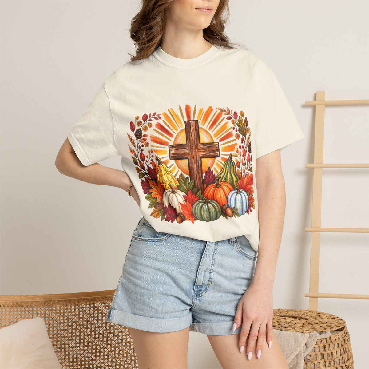 Autumn Harvest Cross TShirt Fall Pumpkin  and Faith Graphic