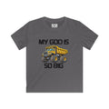 Kids Tee – "My God Is So Big" Yellow Dump Truck Graphic