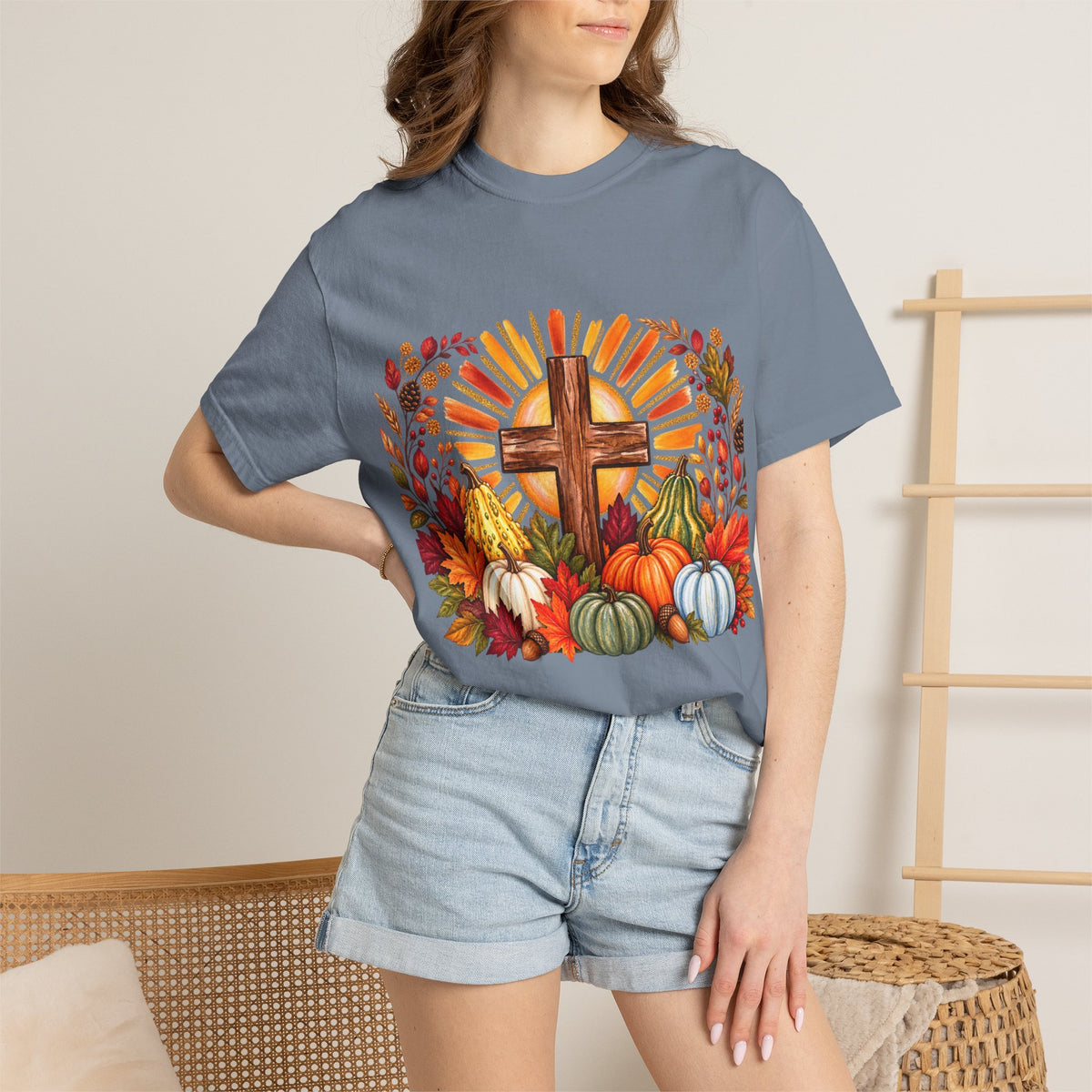 Autumn Harvest Cross TShirt Fall Pumpkin  and Faith Graphic