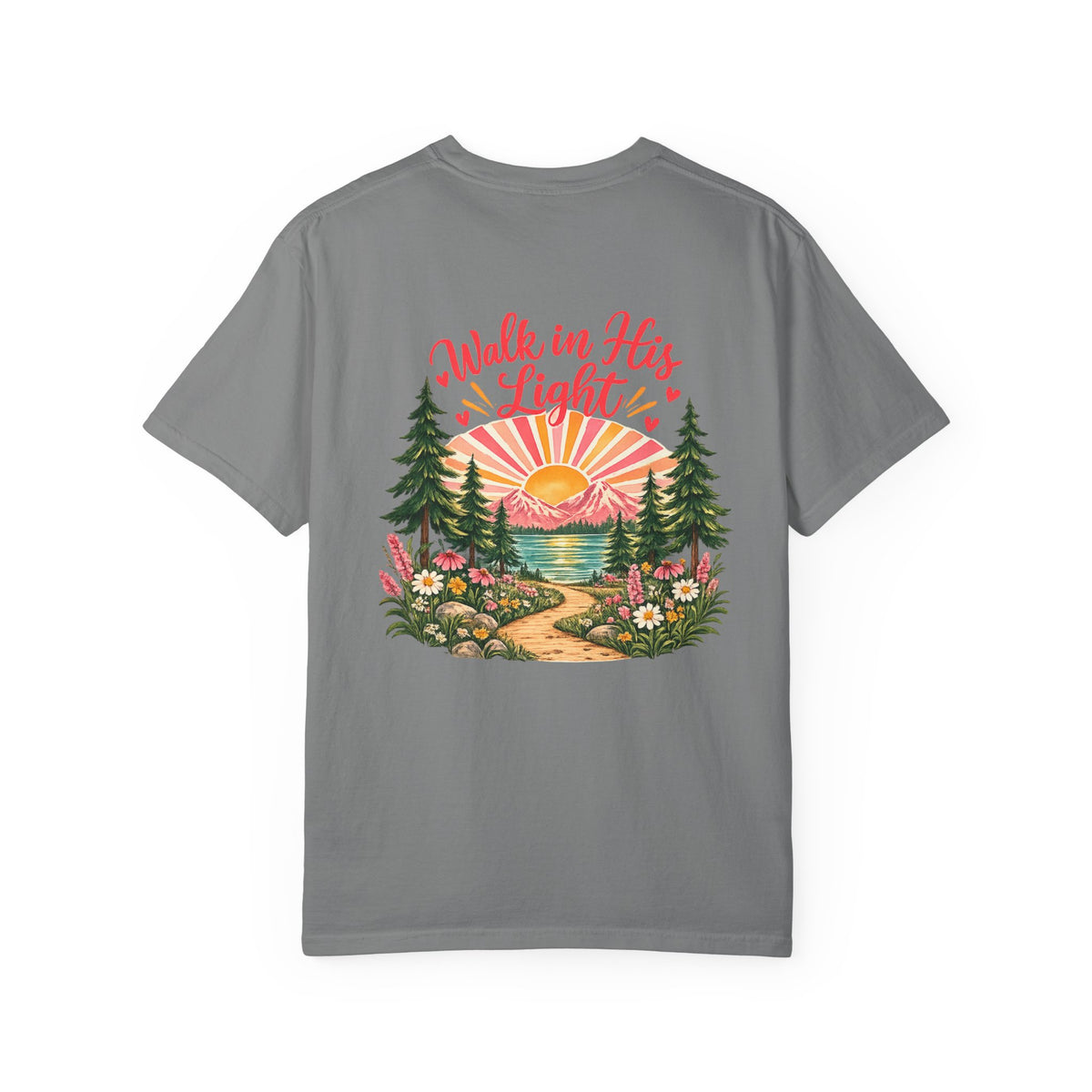 Walk in His Light T‑Shirt — Christian Sunrise Nature Tee