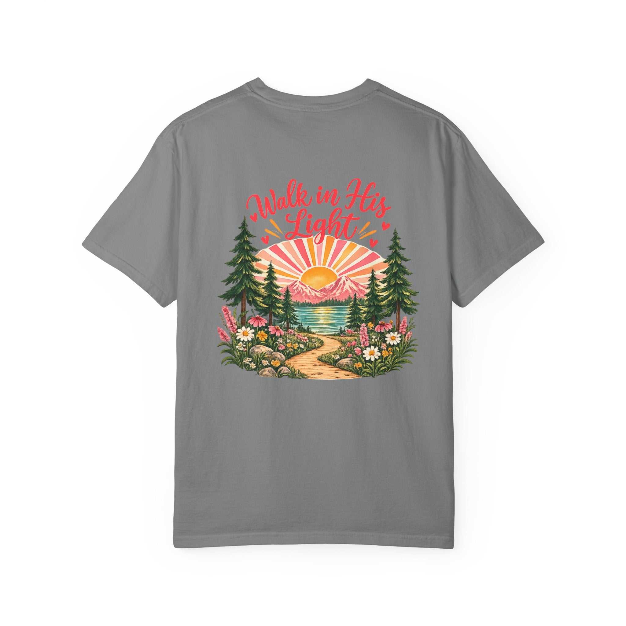 Walk in His Light T‑Shirt — Christian Sunrise Nature Tee