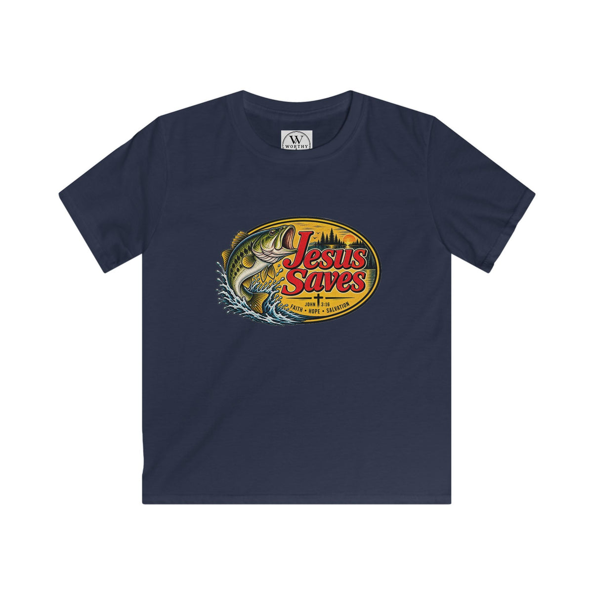 Kids Tee — 'Jesus Saves' Fishing Graphic Christian Shirt