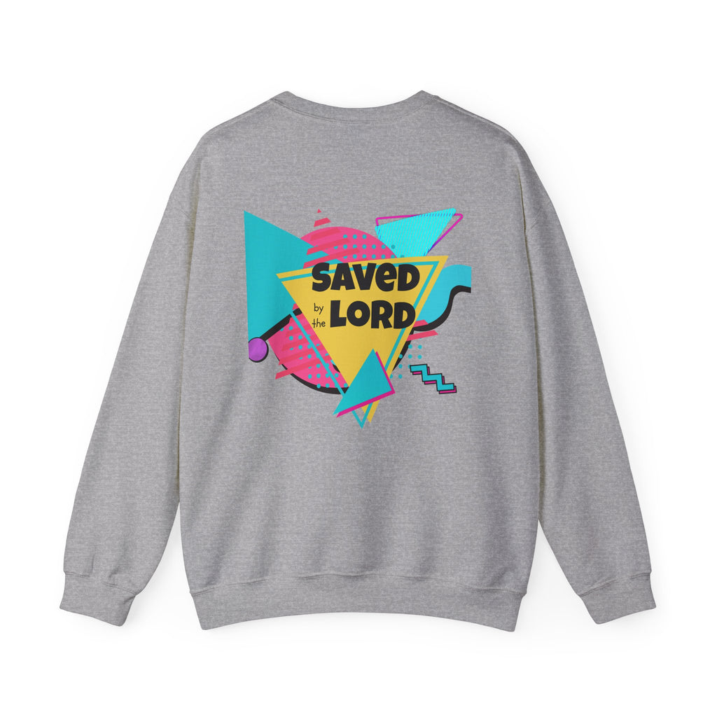 Saved by the Lord Crewneck Sweatshirt — Retro 80s Christian Graphic