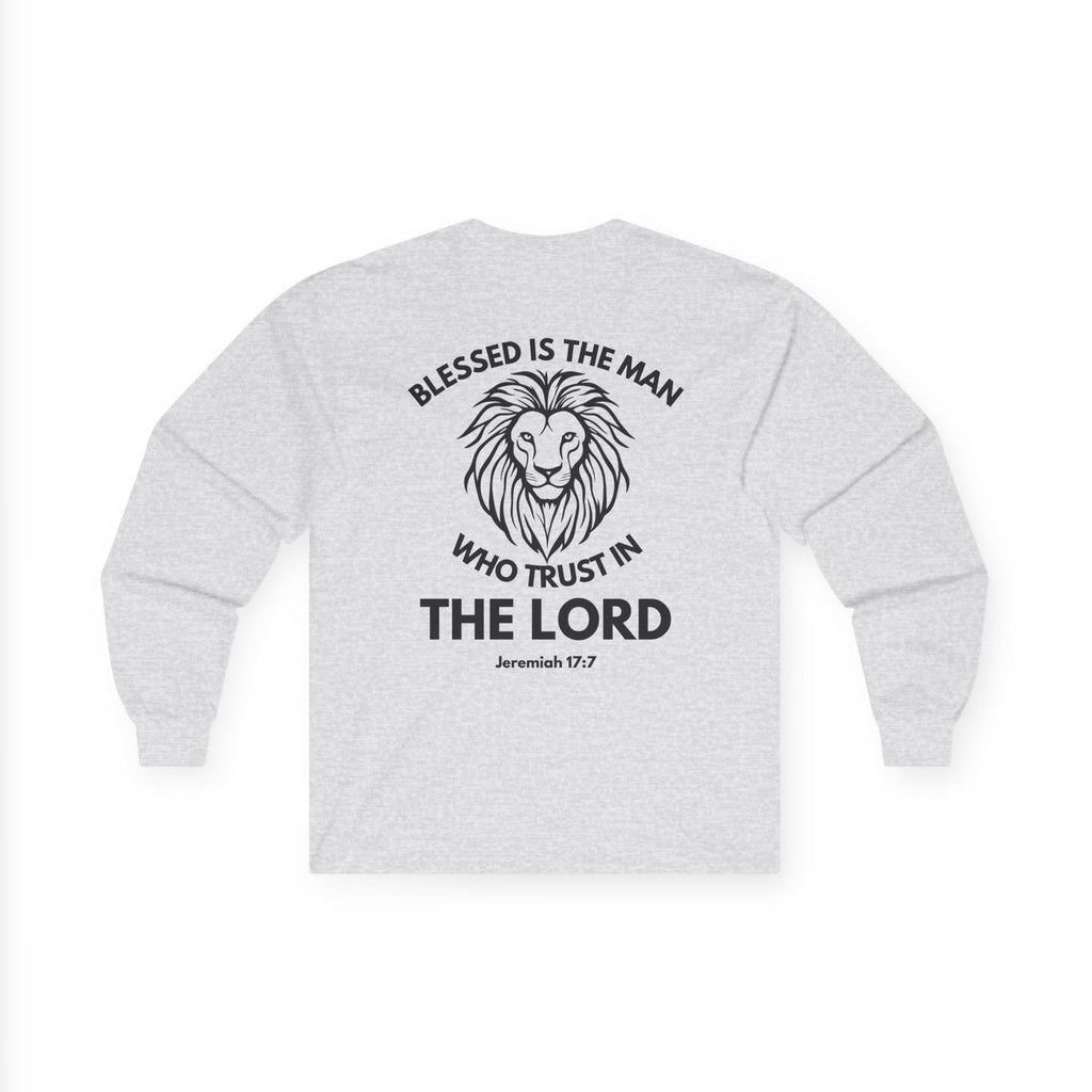 Blessed Is The Man Lion Long Sleeve Tee — "Blessed is the man who trust in The Lord" (Jeremiah 17:7)