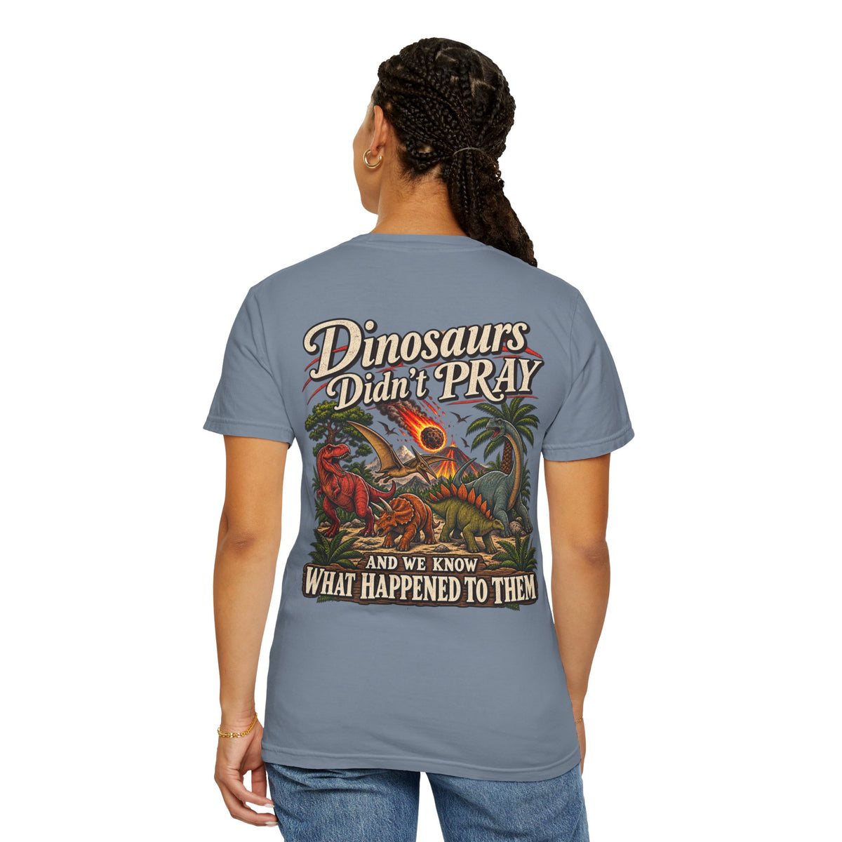 Dinosaur Graphic TShirt Dinosaurs Didn’t Pray Vintage Retro Tee