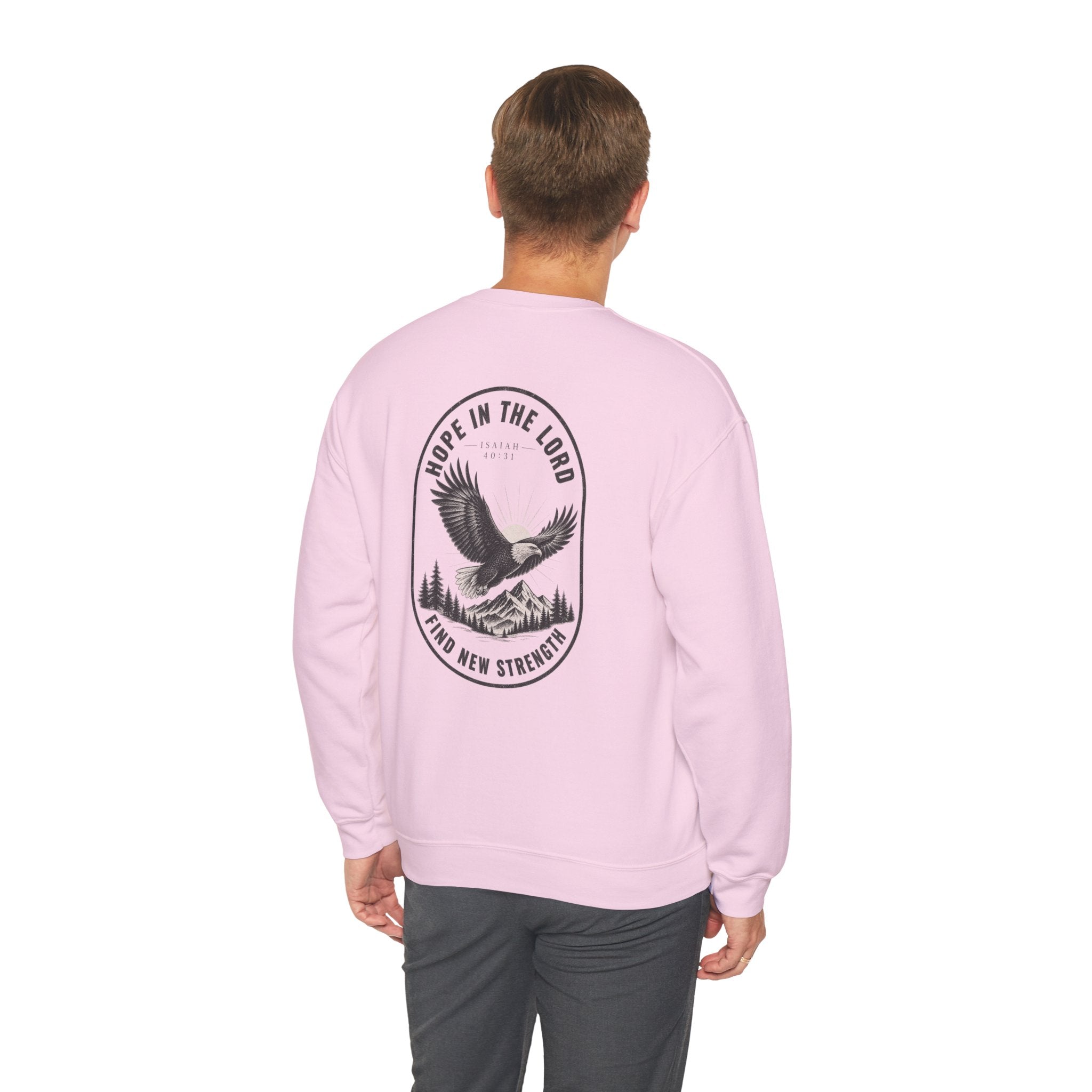 Christian Eagle Crewneck Sweatshirt — "Hope in the Lord, Find New Strength" Back Graphic
