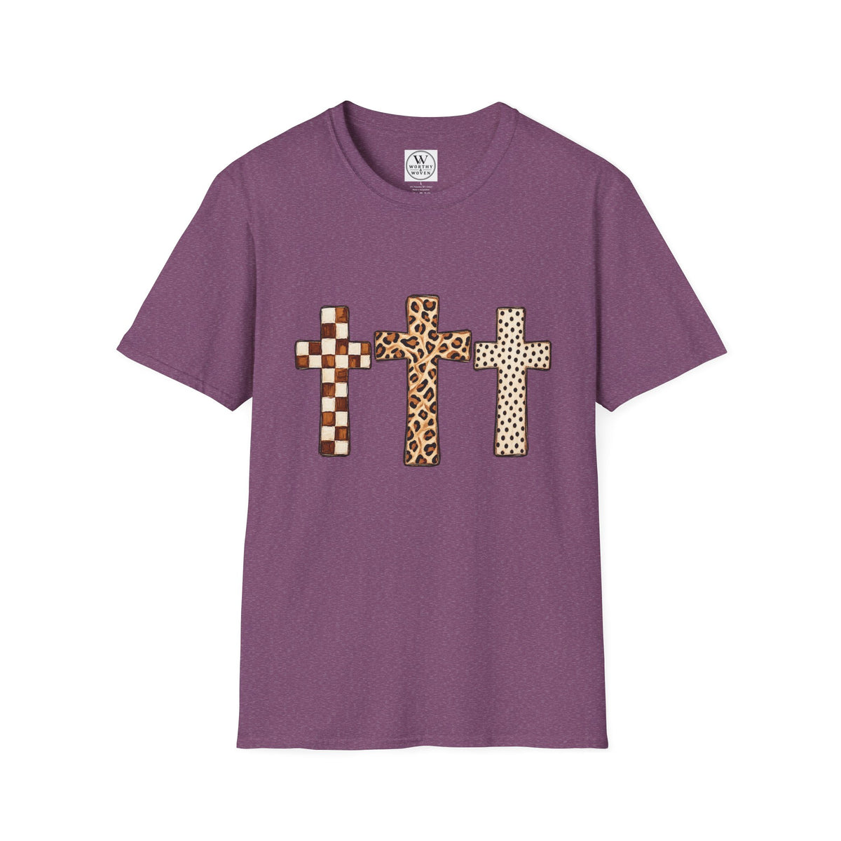 Leopard Checker Crosses Graphic T Shirt  Christian Faith Tee