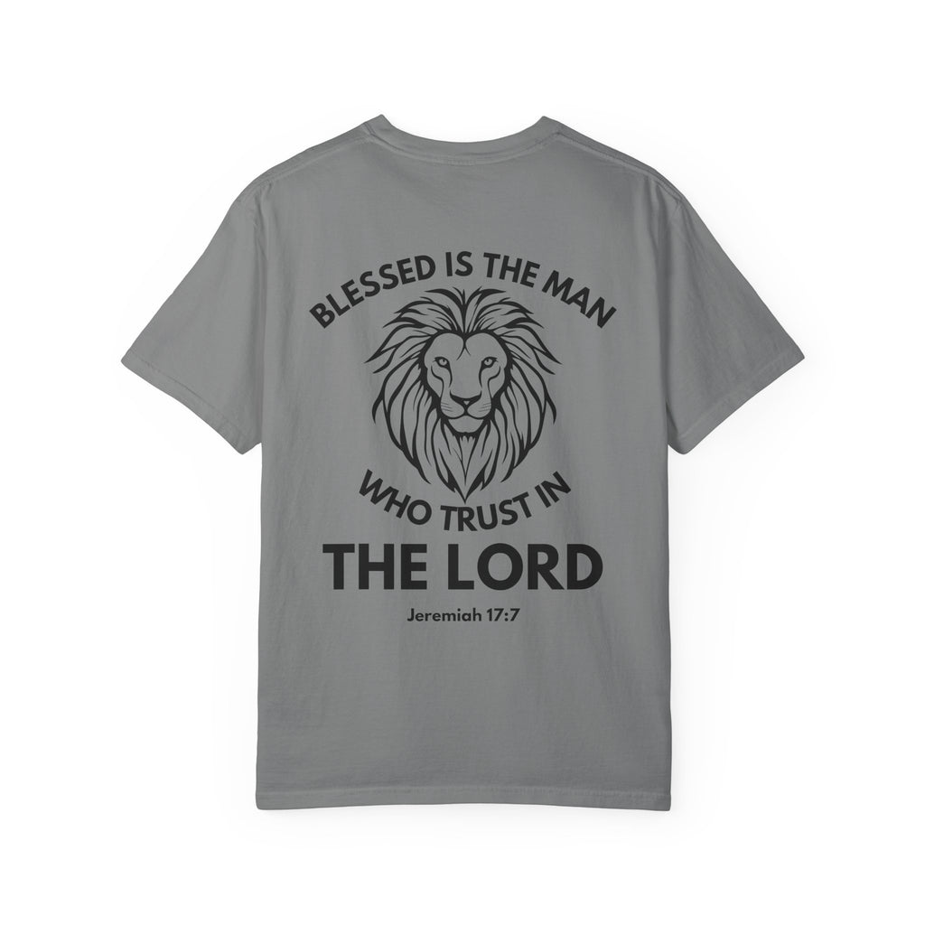 Christian Lion T-Shirt — "Blessed Is The Man Who Trust in The Lord" (Jeremiah 17:7)