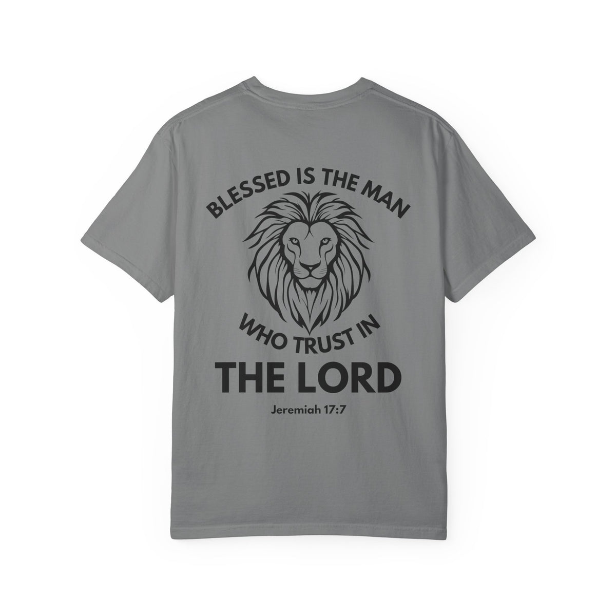Christian Lion T-Shirt — "Blessed Is The Man Who Trust in The Lord" (Jeremiah 17:7)