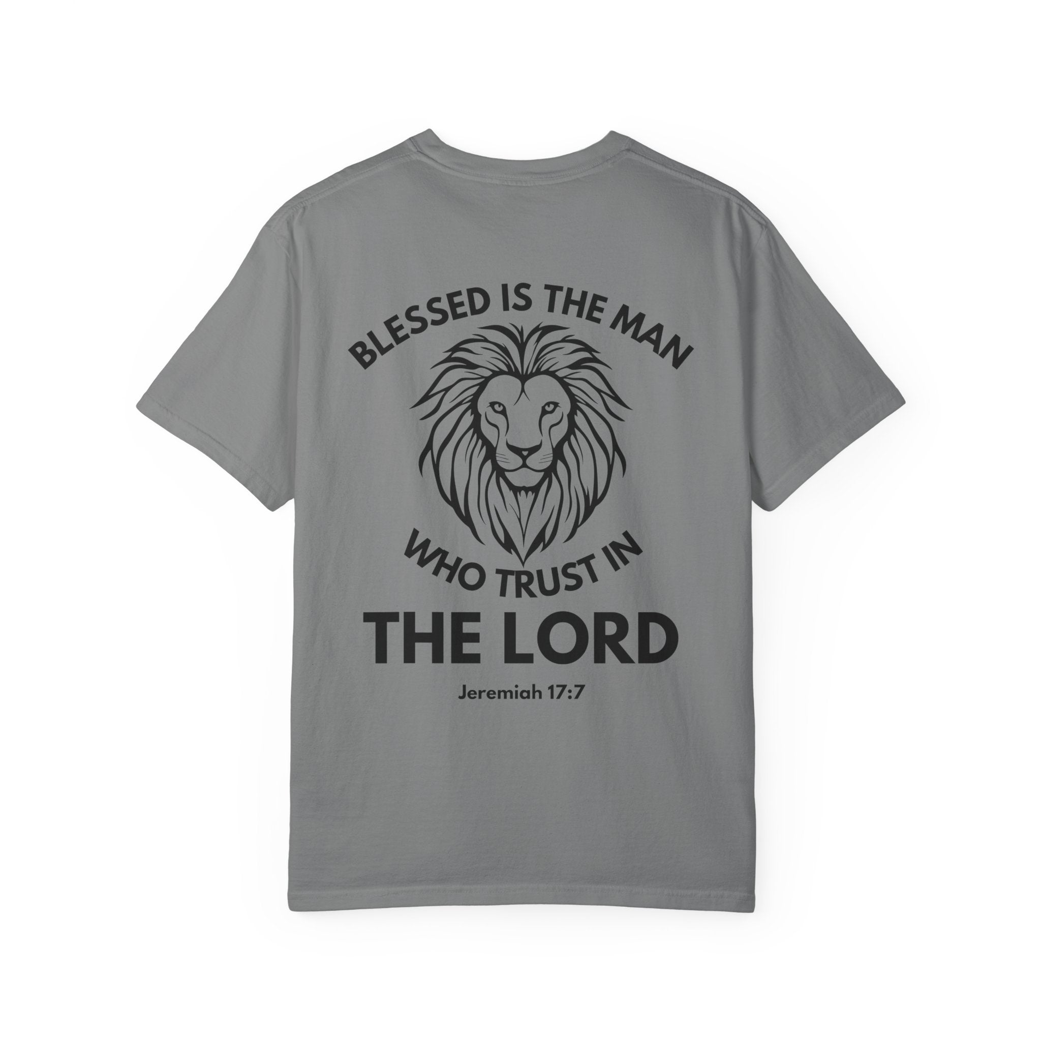 Christian Lion T-Shirt — "Blessed Is The Man Who Trust in The Lord" (Jeremiah 17:7)