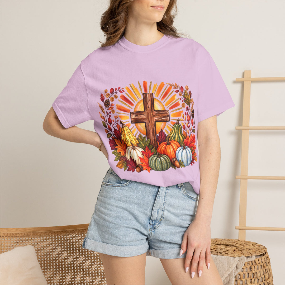 Autumn Harvest Cross TShirt Fall Pumpkin  and Faith Graphic