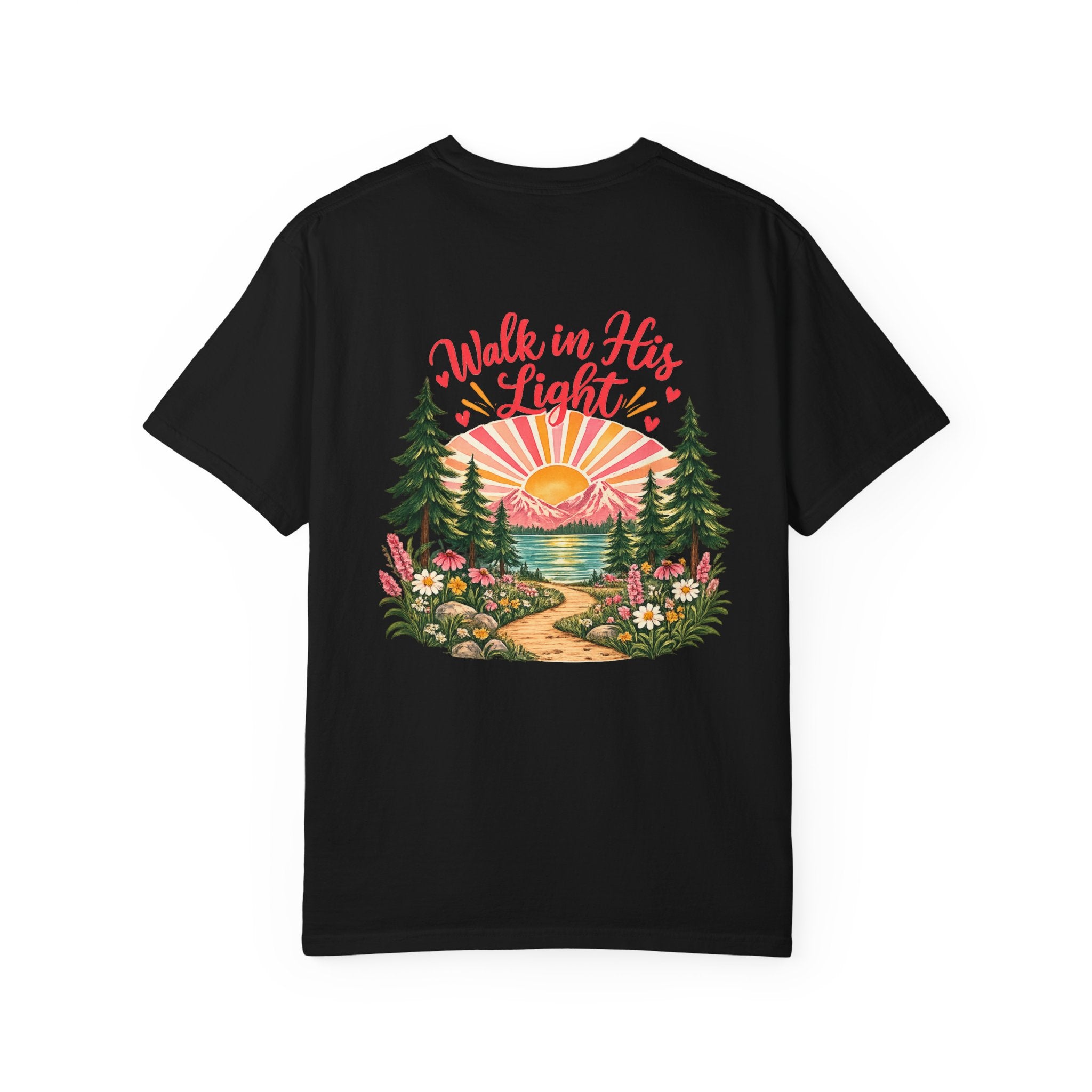 Walk in His Light T‑Shirt — Christian Sunrise Nature Tee