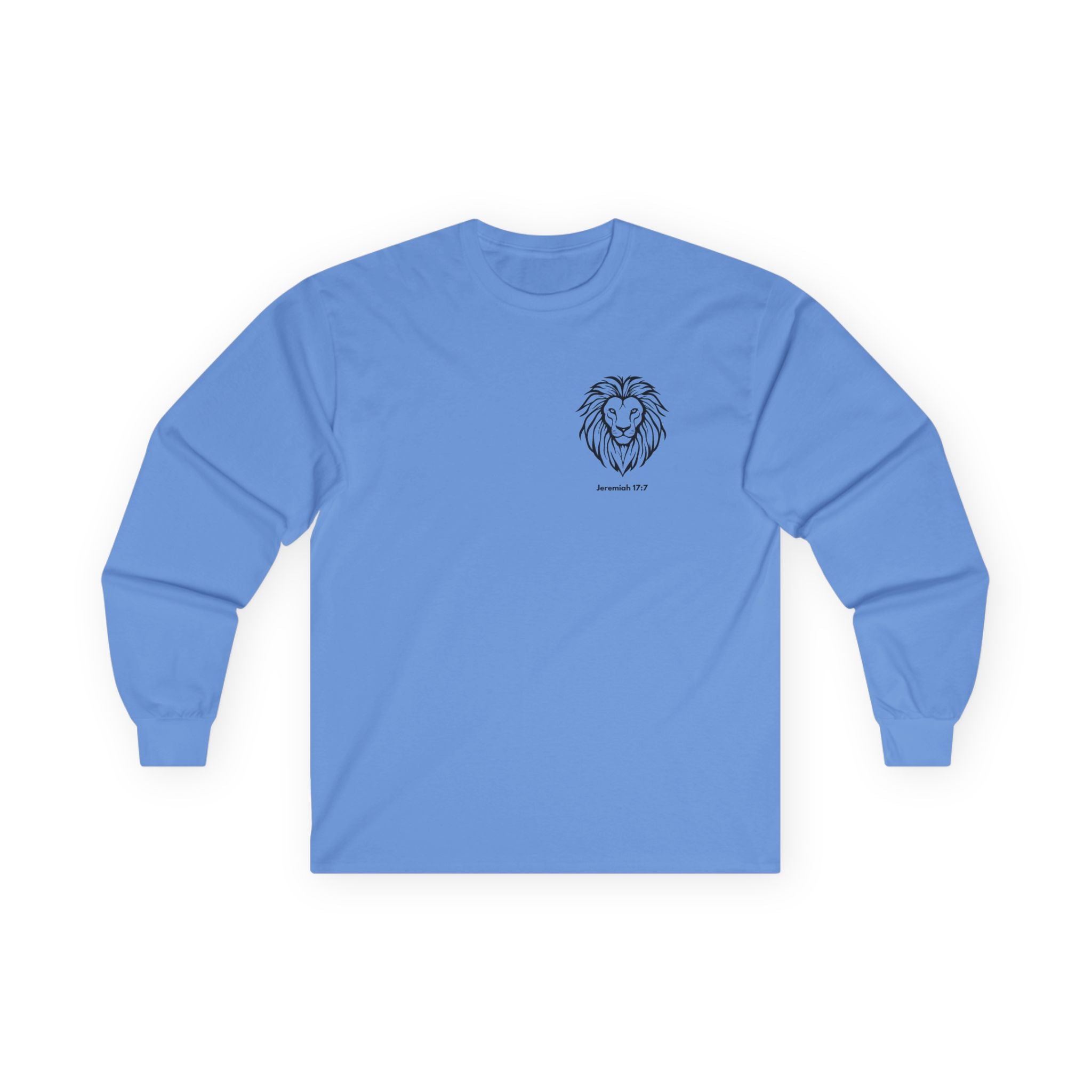 Blessed Is The Man Lion Long Sleeve Tee — "Blessed is the man who trust in The Lord" (Jeremiah 17:7)