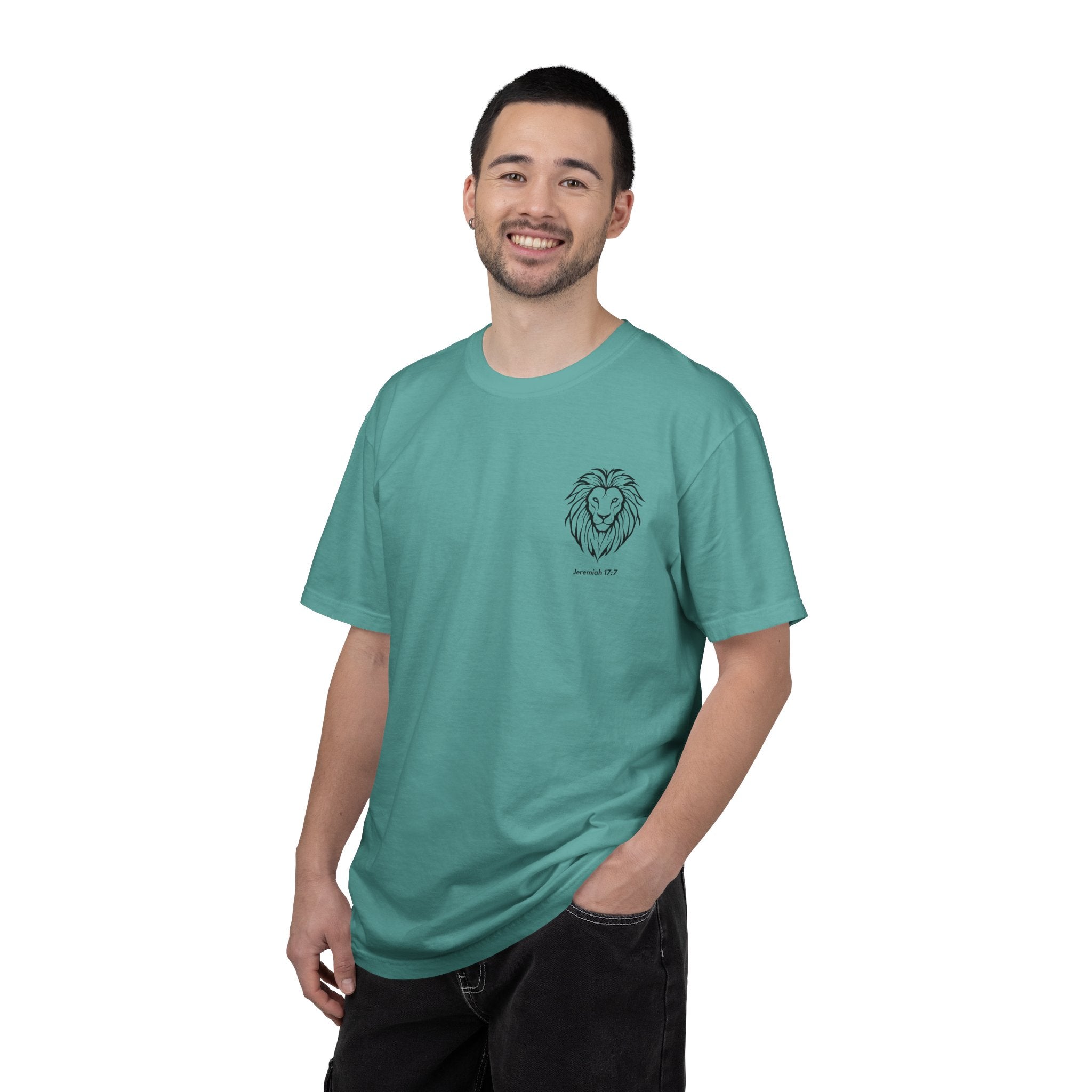Christian Lion T-Shirt — "Blessed Is The Man Who Trust in The Lord" (Jeremiah 17:7)