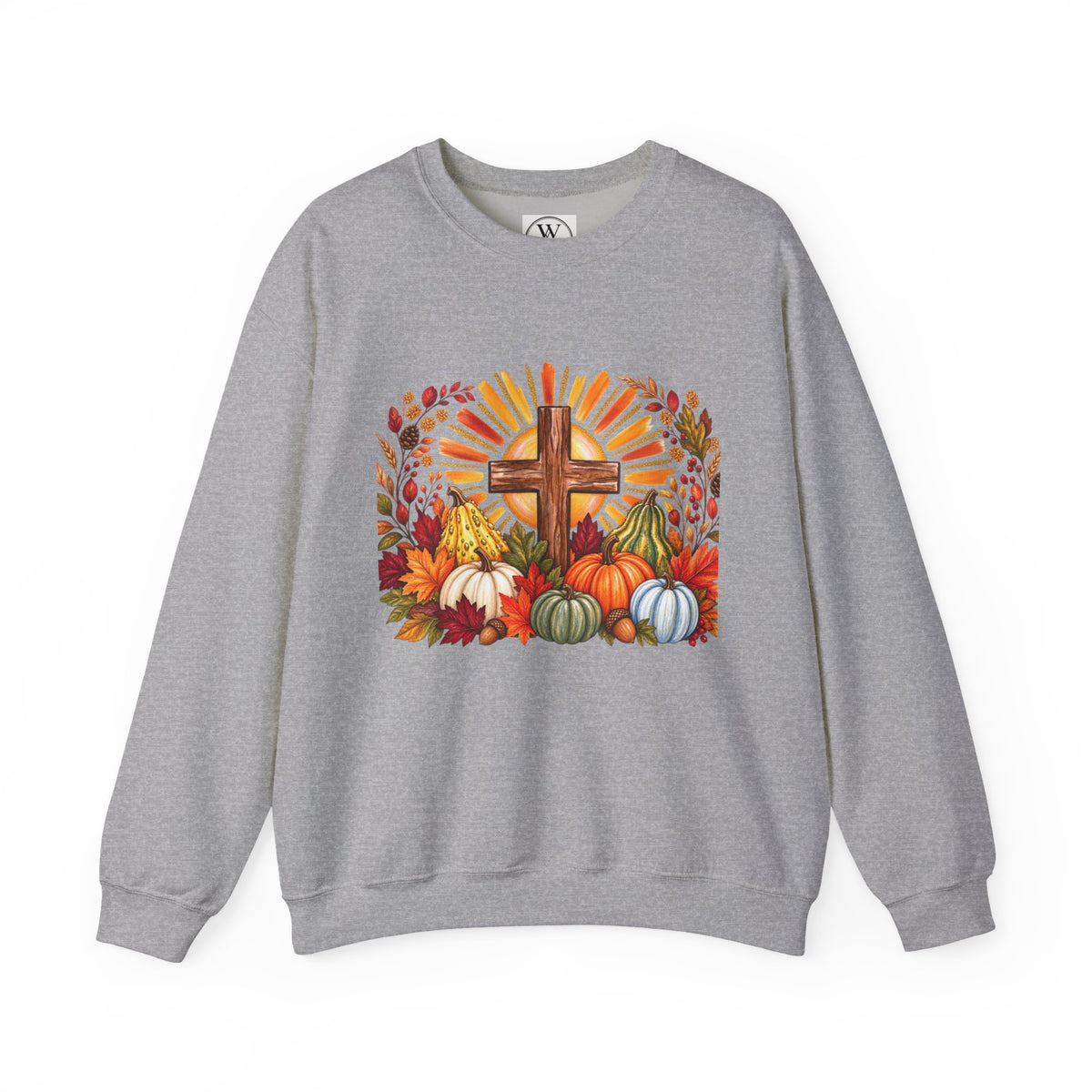 Faithful Harvest Sweatshirt  Cross and Autumn Pumpkins Crewneck