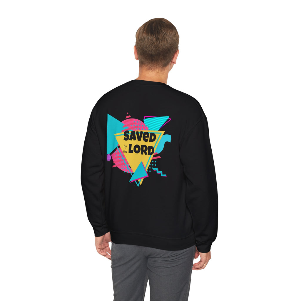 Saved by the Lord Crewneck Sweatshirt — Retro 80s Christian Graphic
