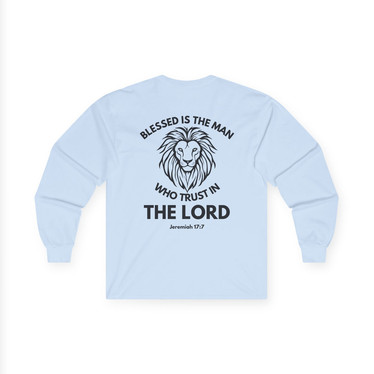 Blessed Is The Man Lion Long Sleeve Tee — "Blessed is the man who trust in The Lord" (Jeremiah 17:7)