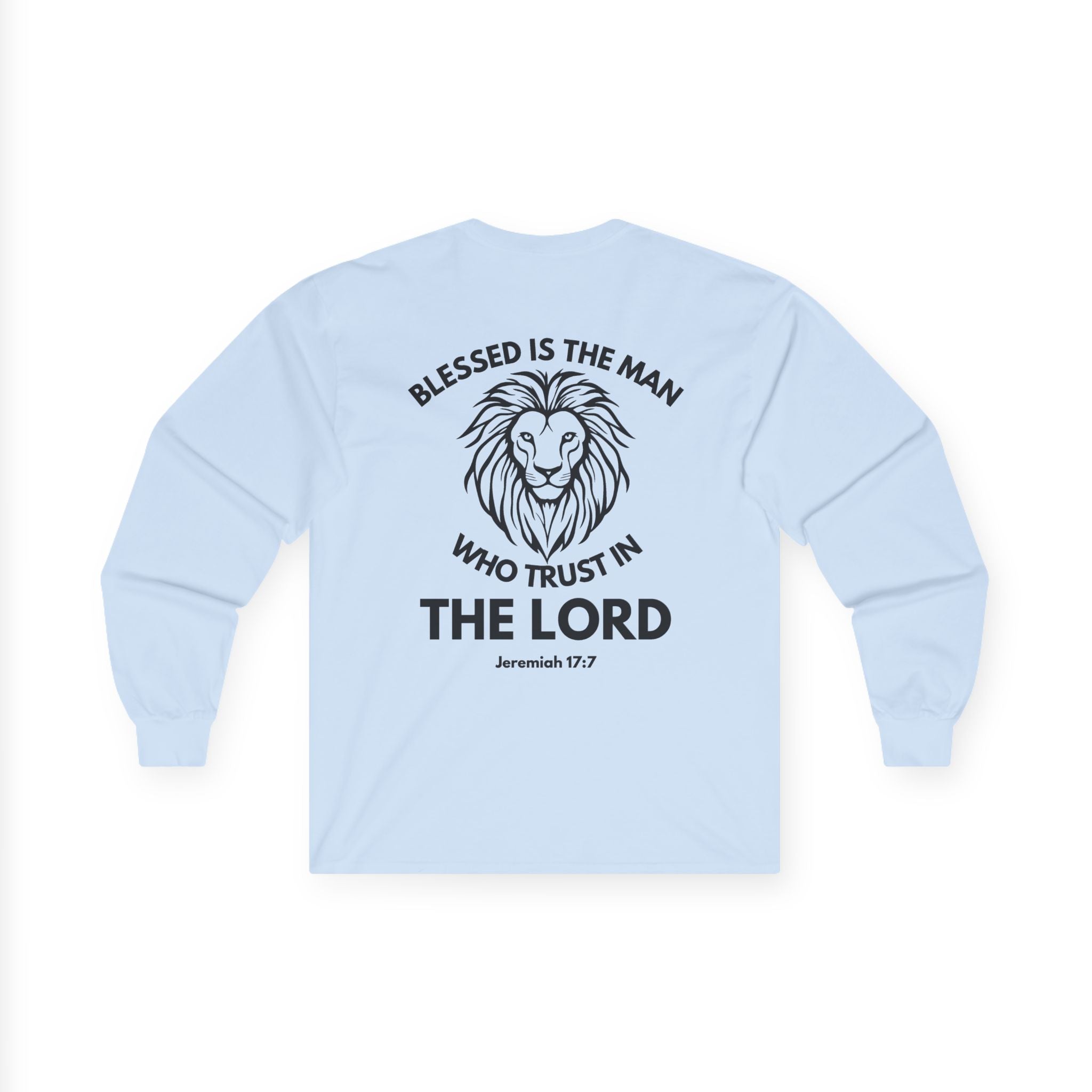 Blessed Is The Man Lion Long Sleeve Tee — "Blessed is the man who trust in The Lord" (Jeremiah 17:7)