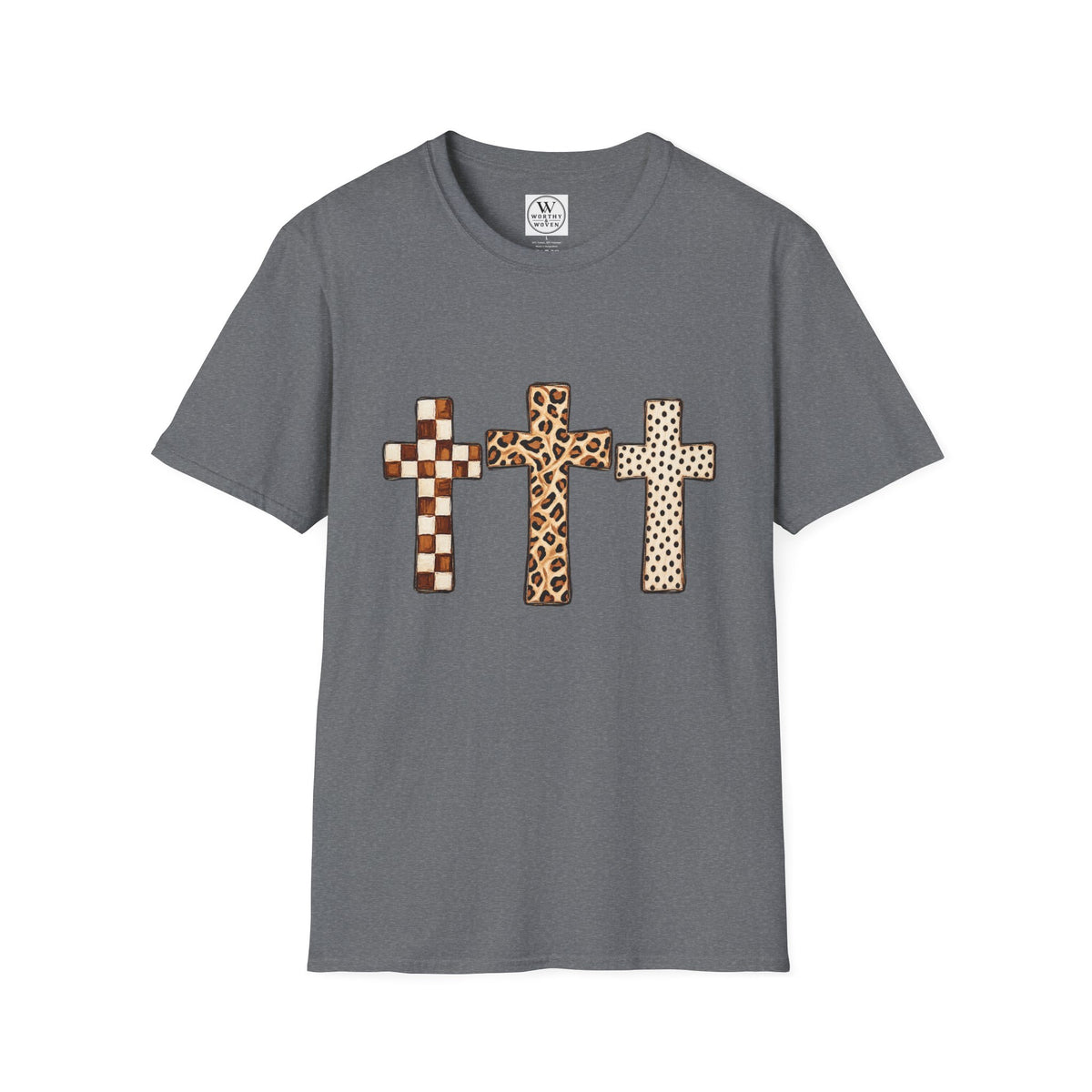 Leopard Checker Crosses Graphic T Shirt  Christian Faith Tee