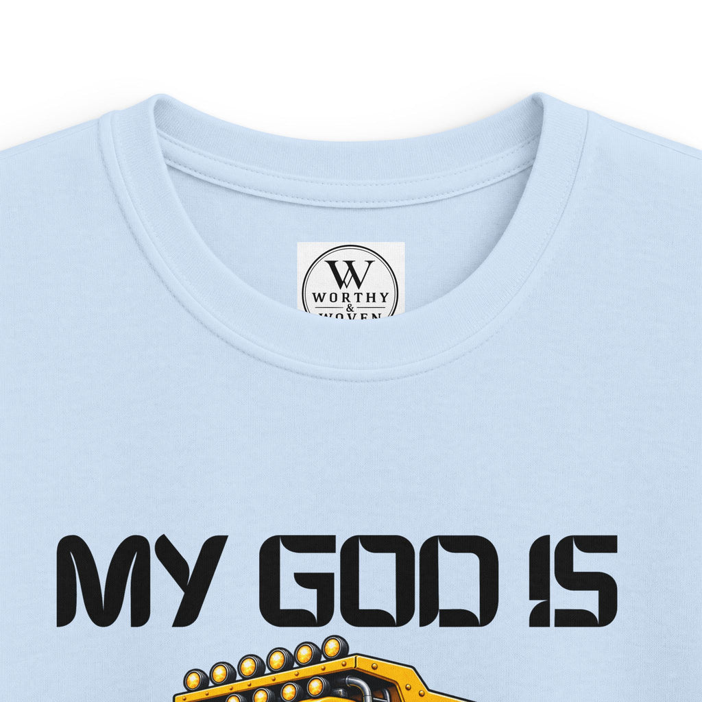Kids Tee – "My God Is So Big" Yellow Dump Truck Graphic