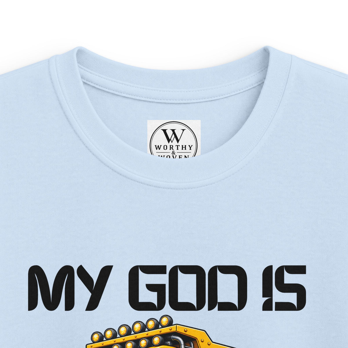Kids Tee – "My God Is So Big" Yellow Dump Truck Graphic