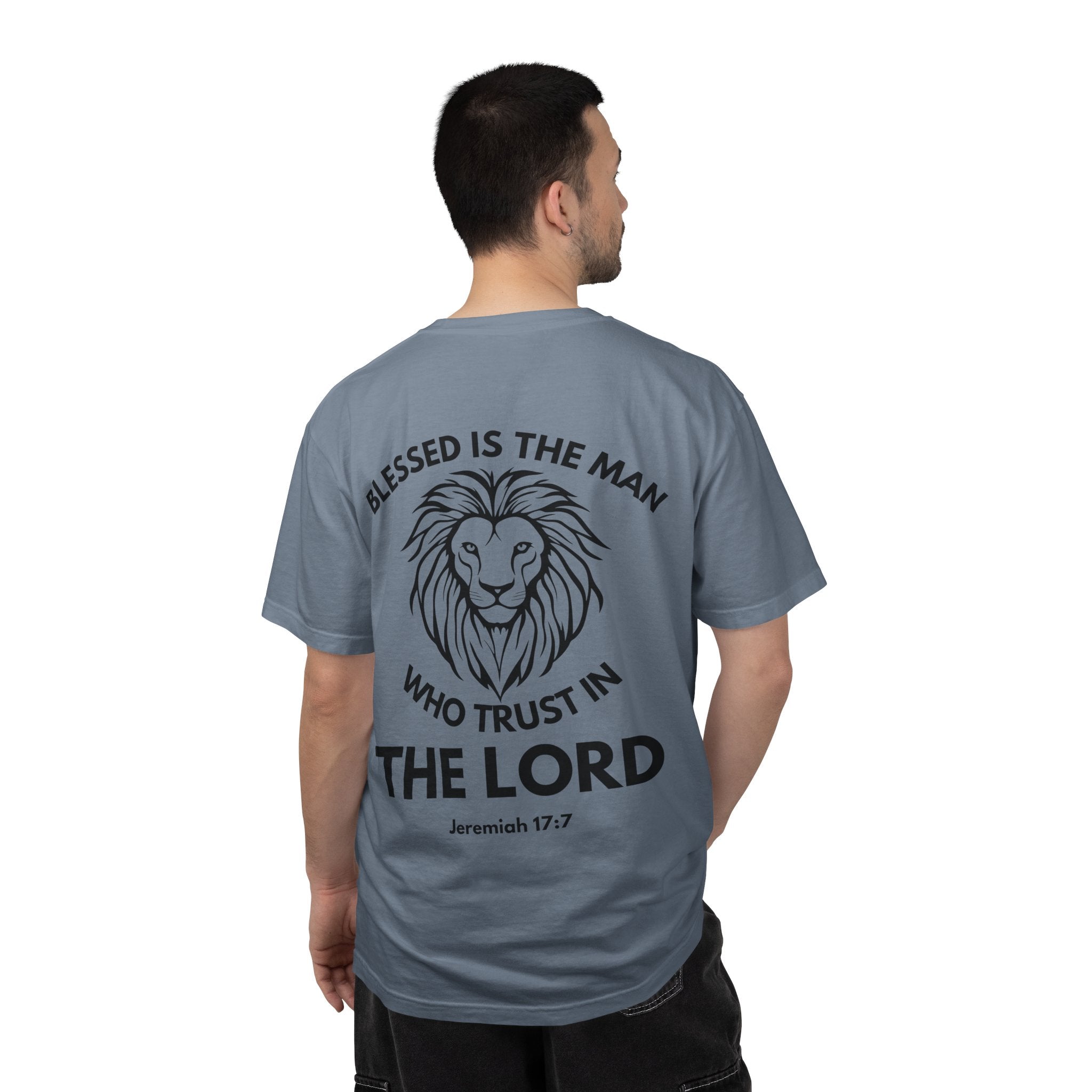Christian Lion T-Shirt — "Blessed Is The Man Who Trust in The Lord" (Jeremiah 17:7)