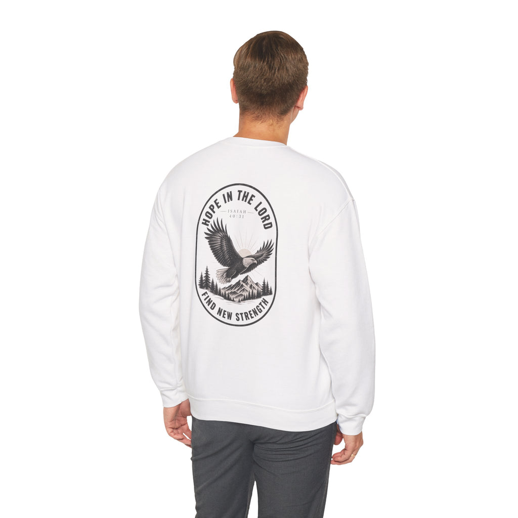 Christian Eagle Crewneck Sweatshirt — "Hope in the Lord, Find New Strength" Back Graphic