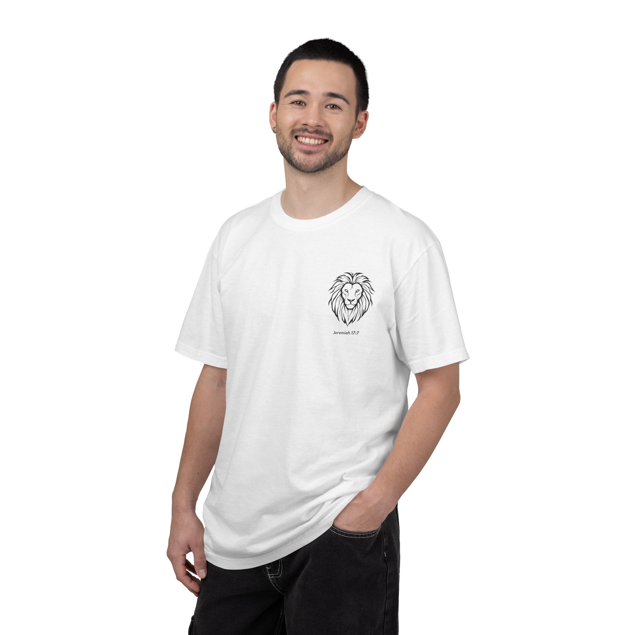 Christian Lion T-Shirt — "Blessed Is The Man Who Trust in The Lord" (Jeremiah 17:7)