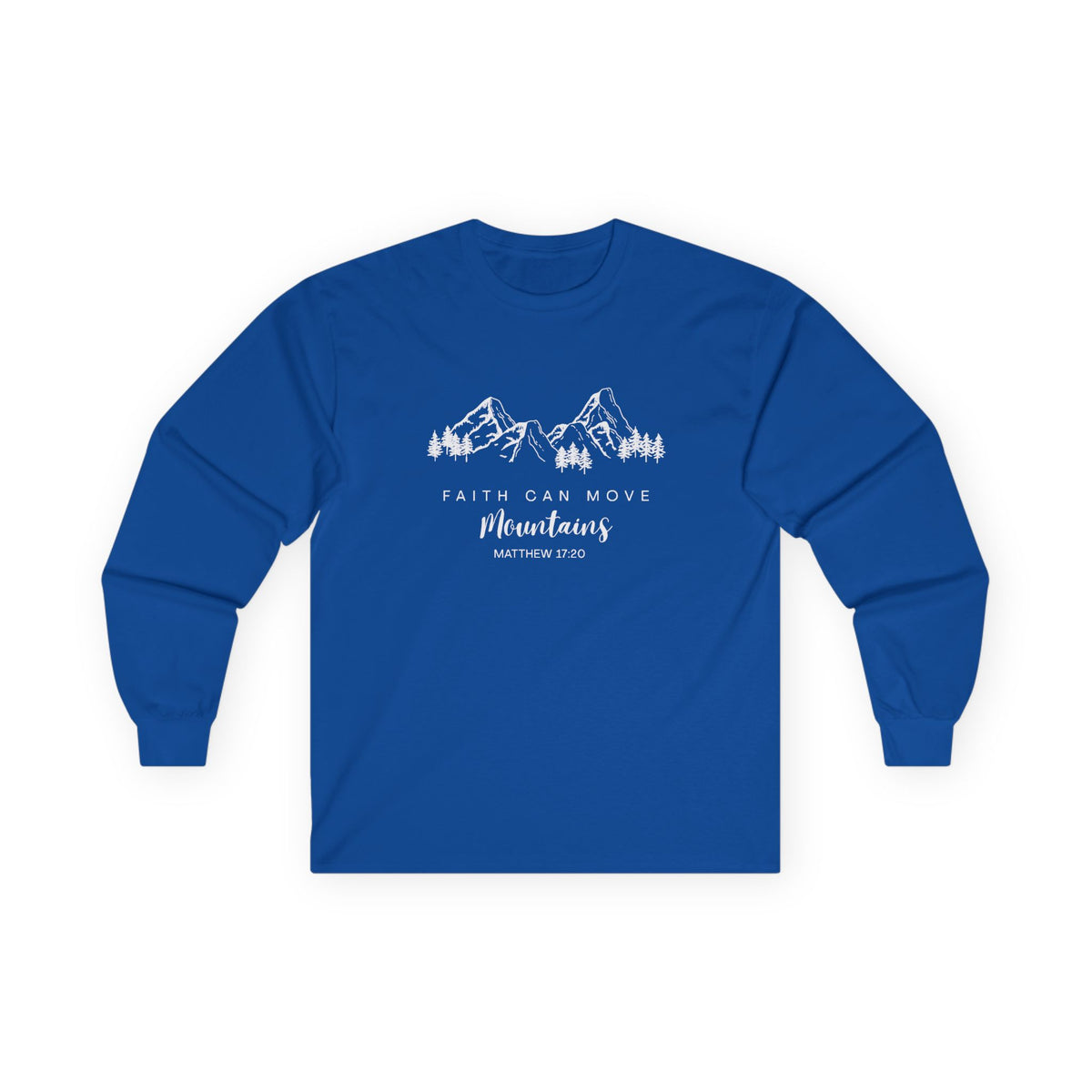 Long Sleeve Tee — "Faith Can Move Mountains" Mountain Graphic