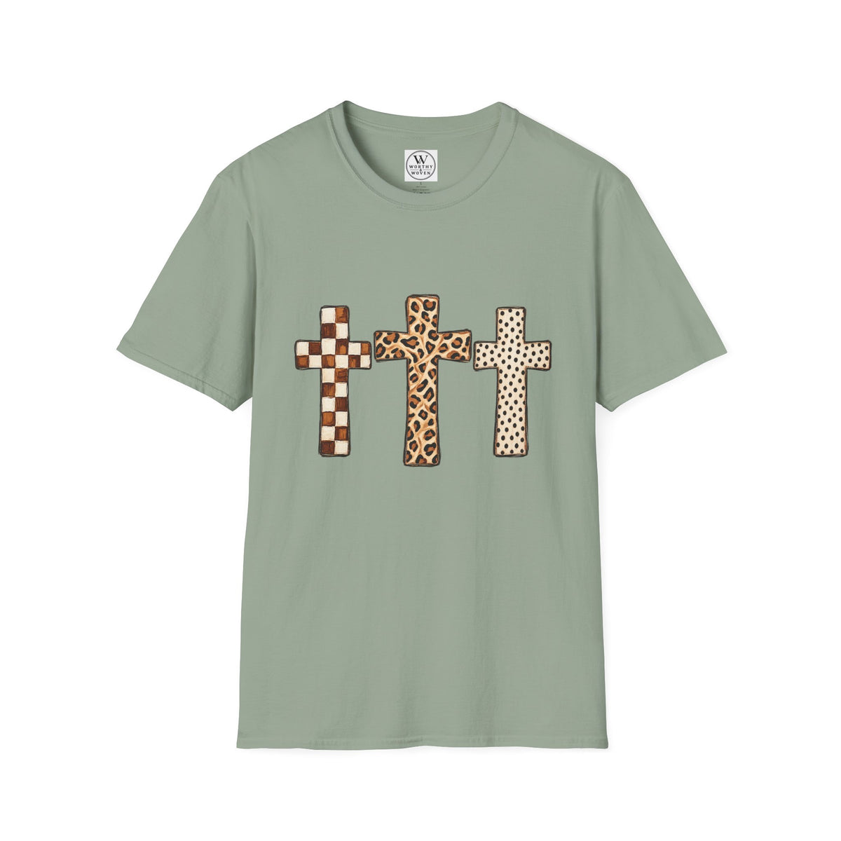 Leopard Checker Crosses Graphic T Shirt  Christian Faith Tee