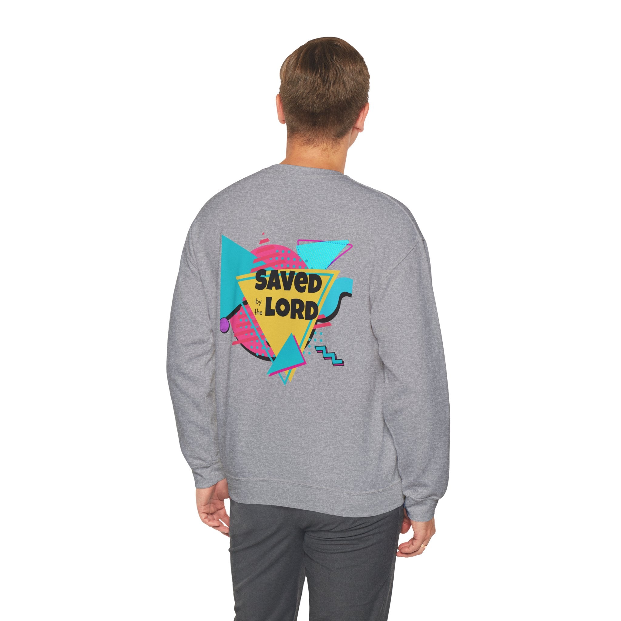 Saved by the Lord Crewneck Sweatshirt — Retro 80s Christian Graphic