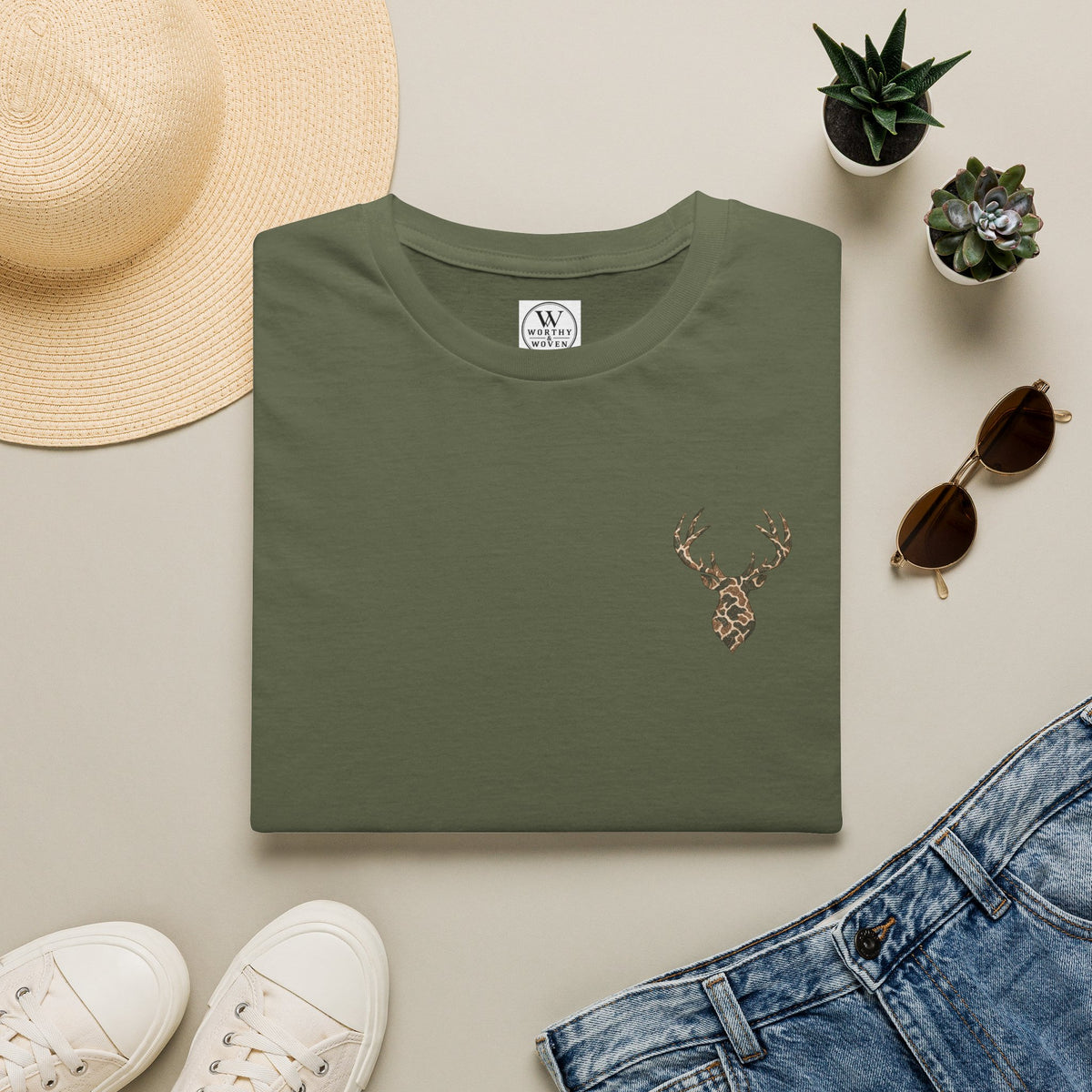 Deer Skull Antler TShirt  Rustic Buck Graphic Tee for Outdoorsmen