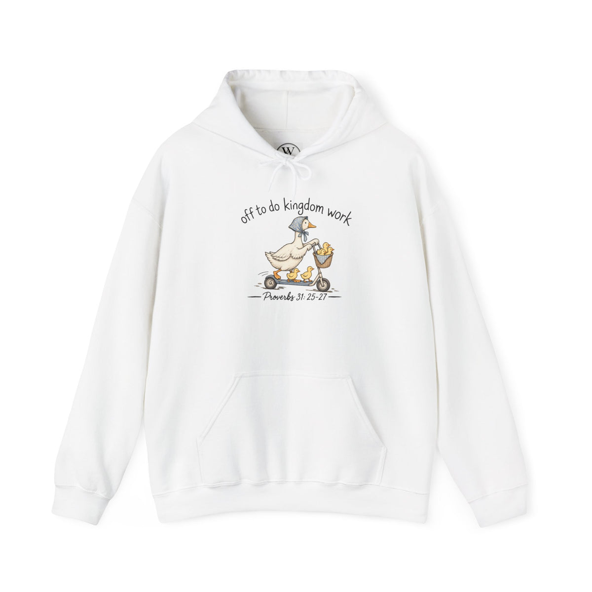 Hoodie — "Off to Do Kingdom Work" Goose Cartoon Christian Hoodie (Proverbs 31:25-27)
