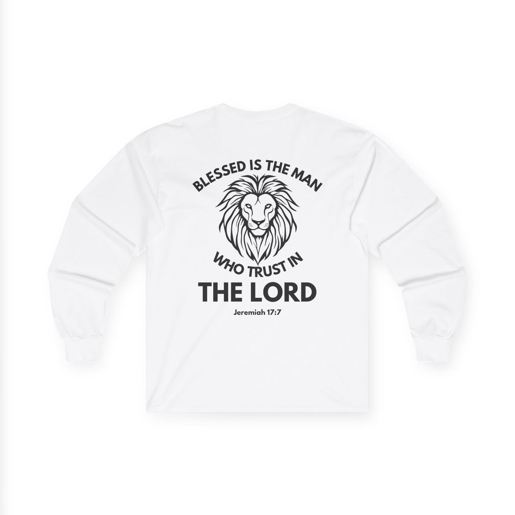 Blessed Is The Man Lion Long Sleeve Tee — "Blessed is the man who trust in The Lord" (Jeremiah 17:7)
