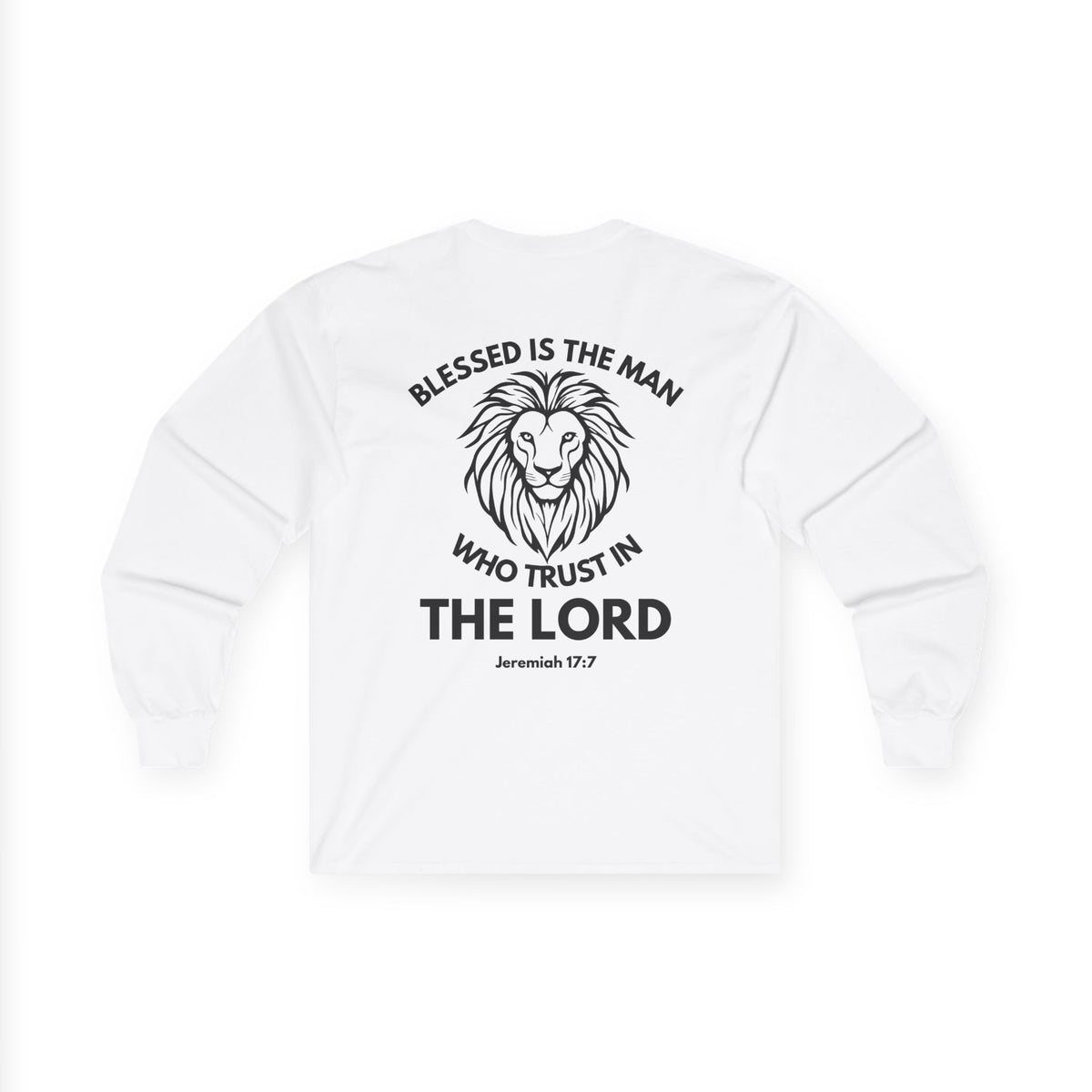 Blessed Is The Man Lion Long Sleeve Tee — "Blessed is the man who trust in The Lord" (Jeremiah 17:7)