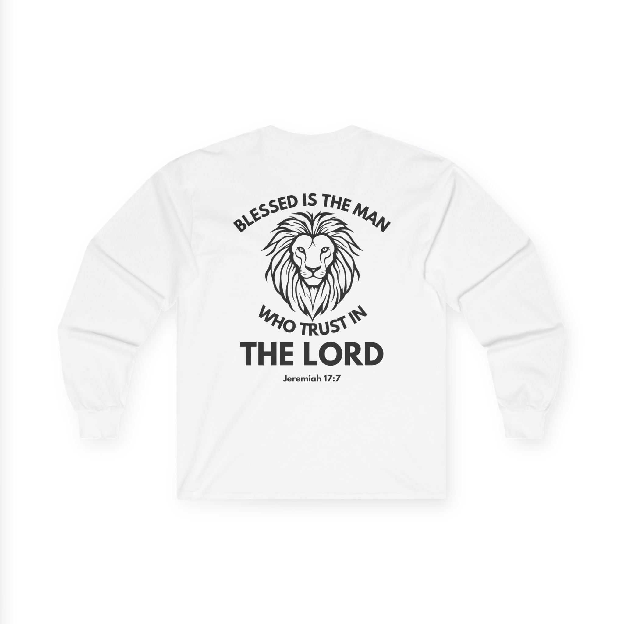 Blessed Is The Man Lion Long Sleeve Tee — "Blessed is the man who trust in The Lord" (Jeremiah 17:7)