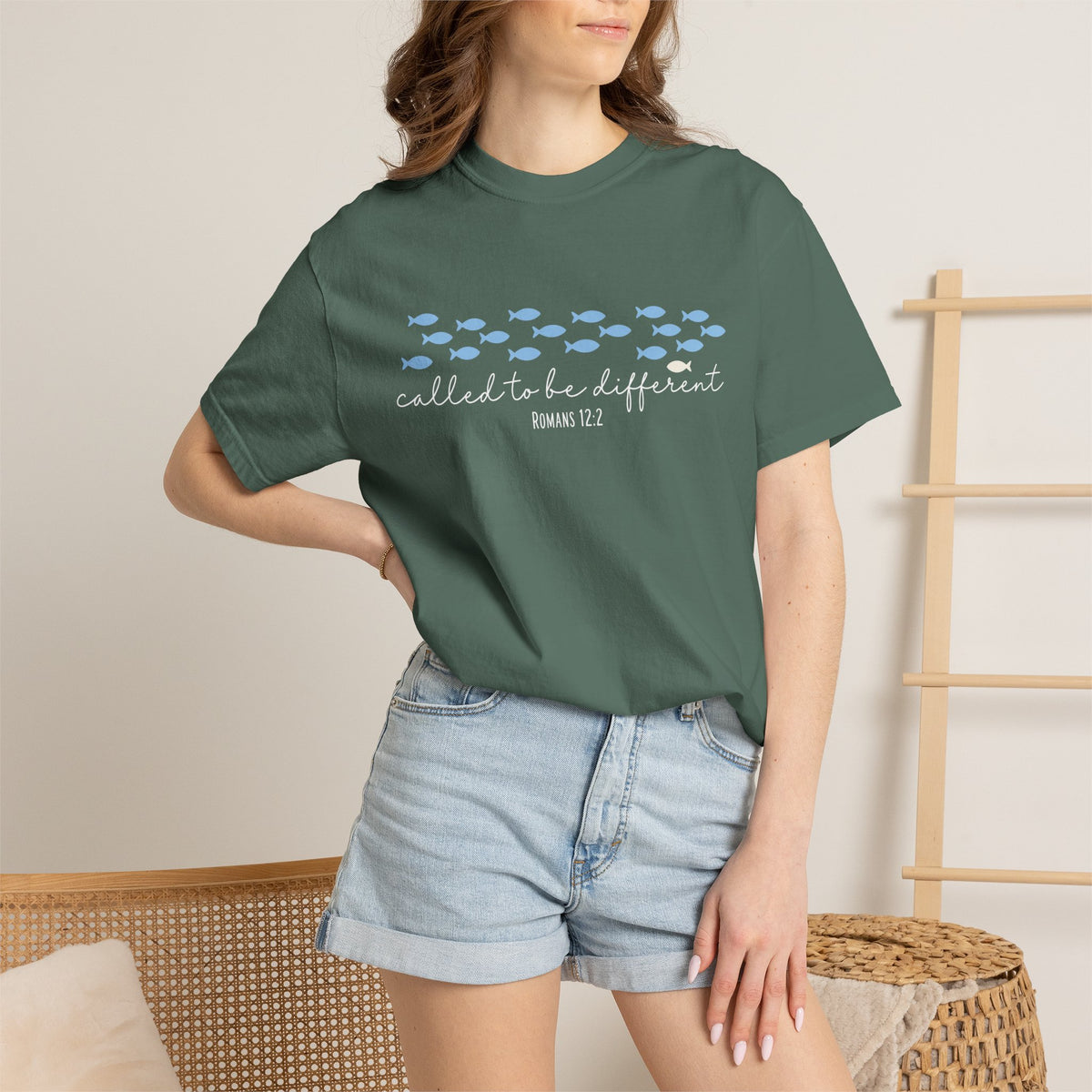 Called to Be Different Fish Graphic T-Shirt — Romans 12:2 Christian Faith Tee