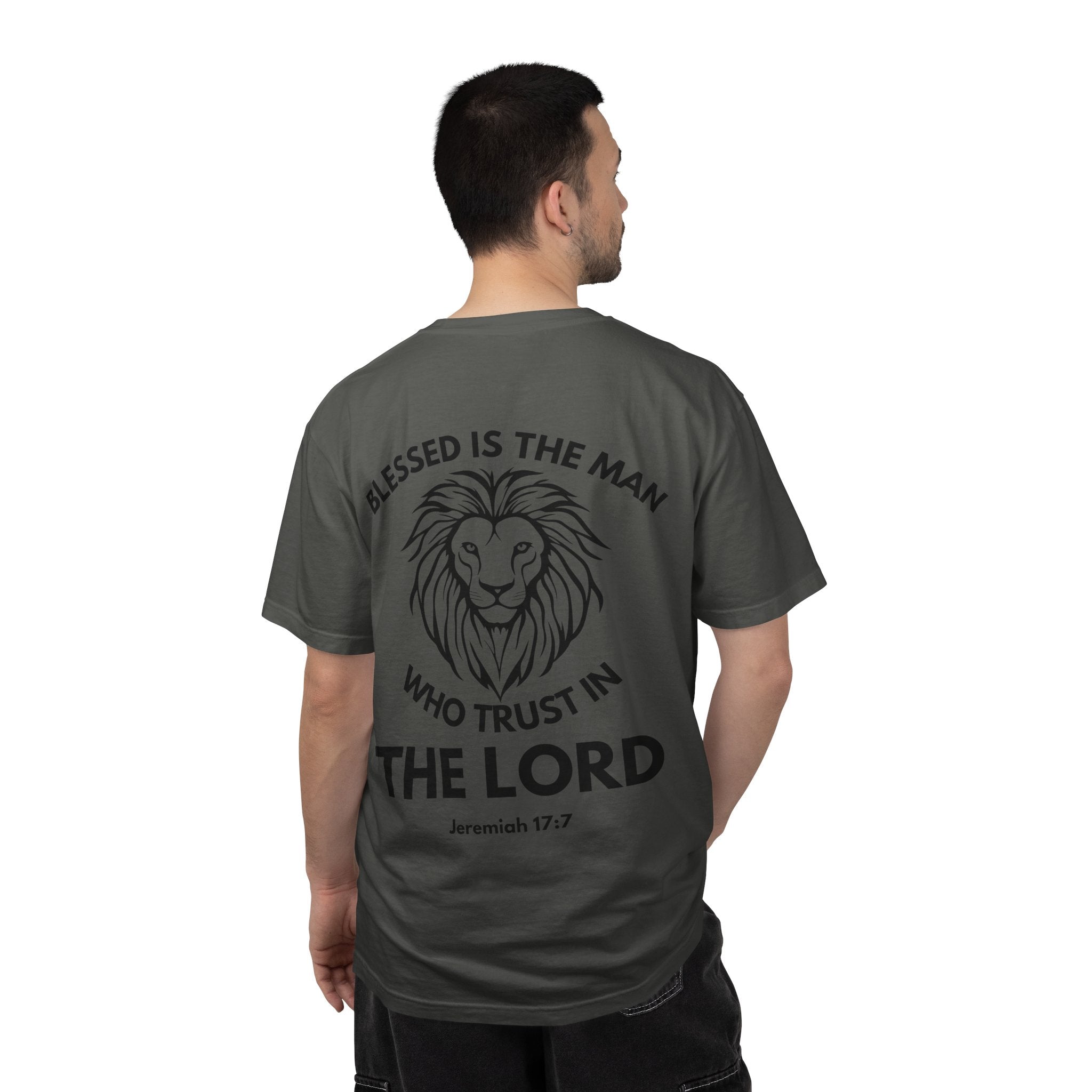 Christian Lion T-Shirt — "Blessed Is The Man Who Trust in The Lord" (Jeremiah 17:7)