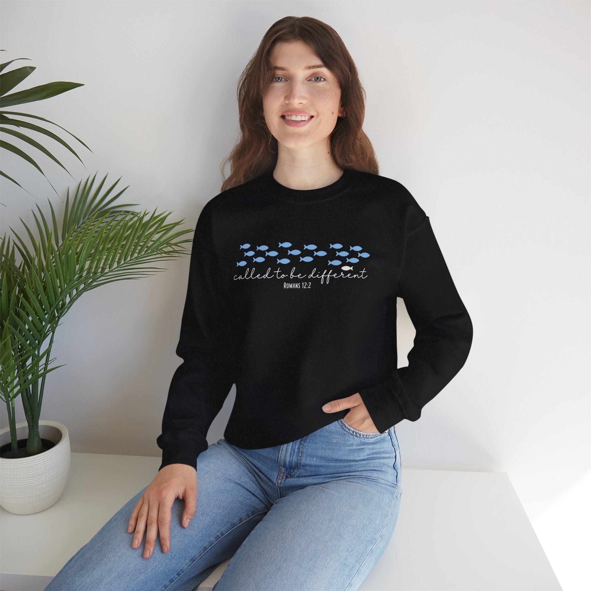 Crewneck Sweatshirt - 'Called to be Different' Blue Fish Design | Christian Faith Sweatshirt, Inspirational Gift