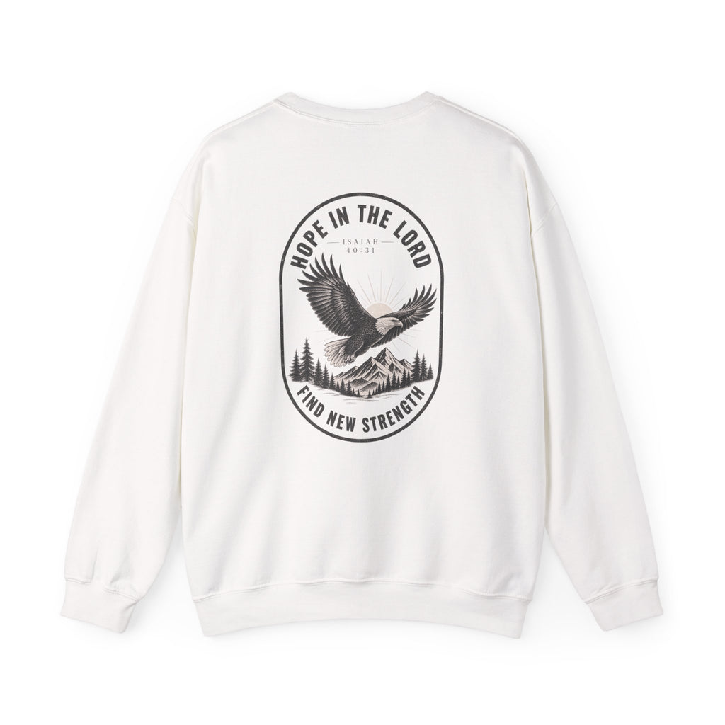 Christian Eagle Crewneck Sweatshirt — "Hope in the Lord, Find New Strength" Back Graphic