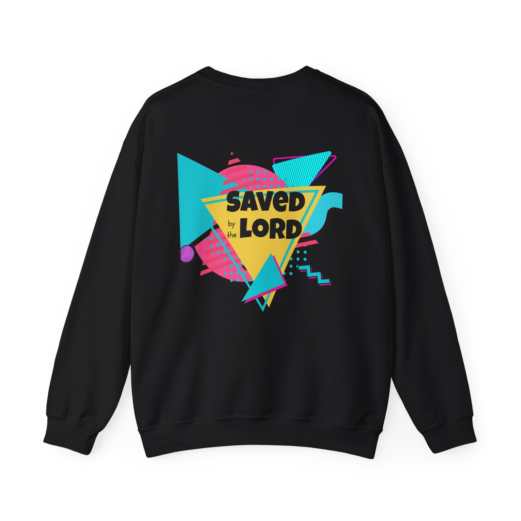 Saved by the Lord Crewneck Sweatshirt — Retro 80s Christian Graphic