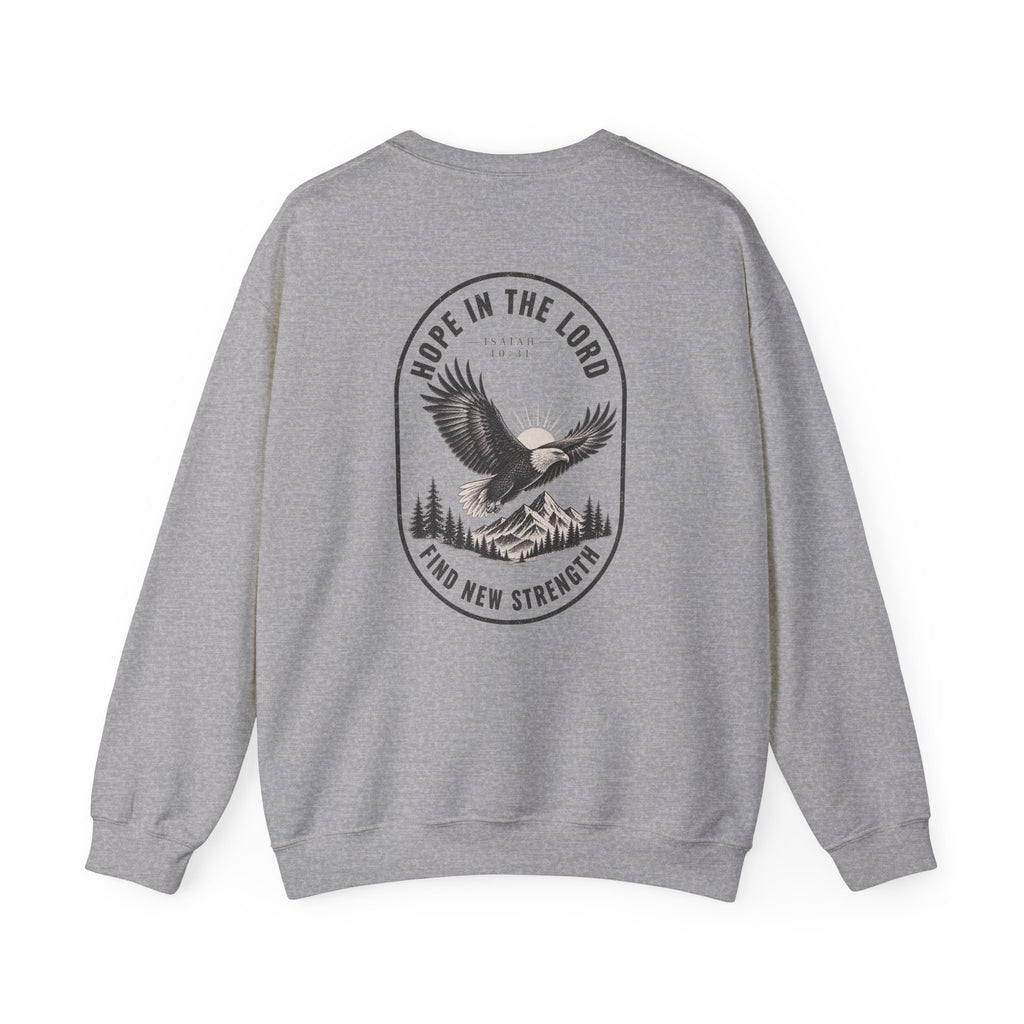 Christian Eagle Crewneck Sweatshirt — "Hope in the Lord, Find New Strength" Back Graphic