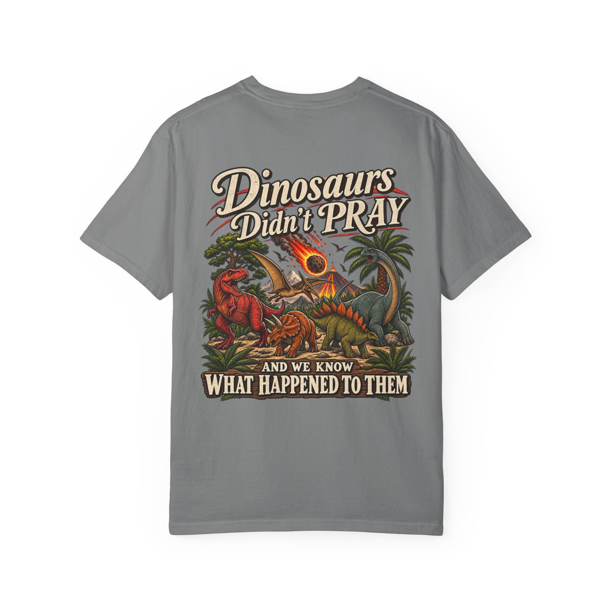 Dinosaur Graphic TShirt Dinosaurs Didn’t Pray Vintage Retro Tee