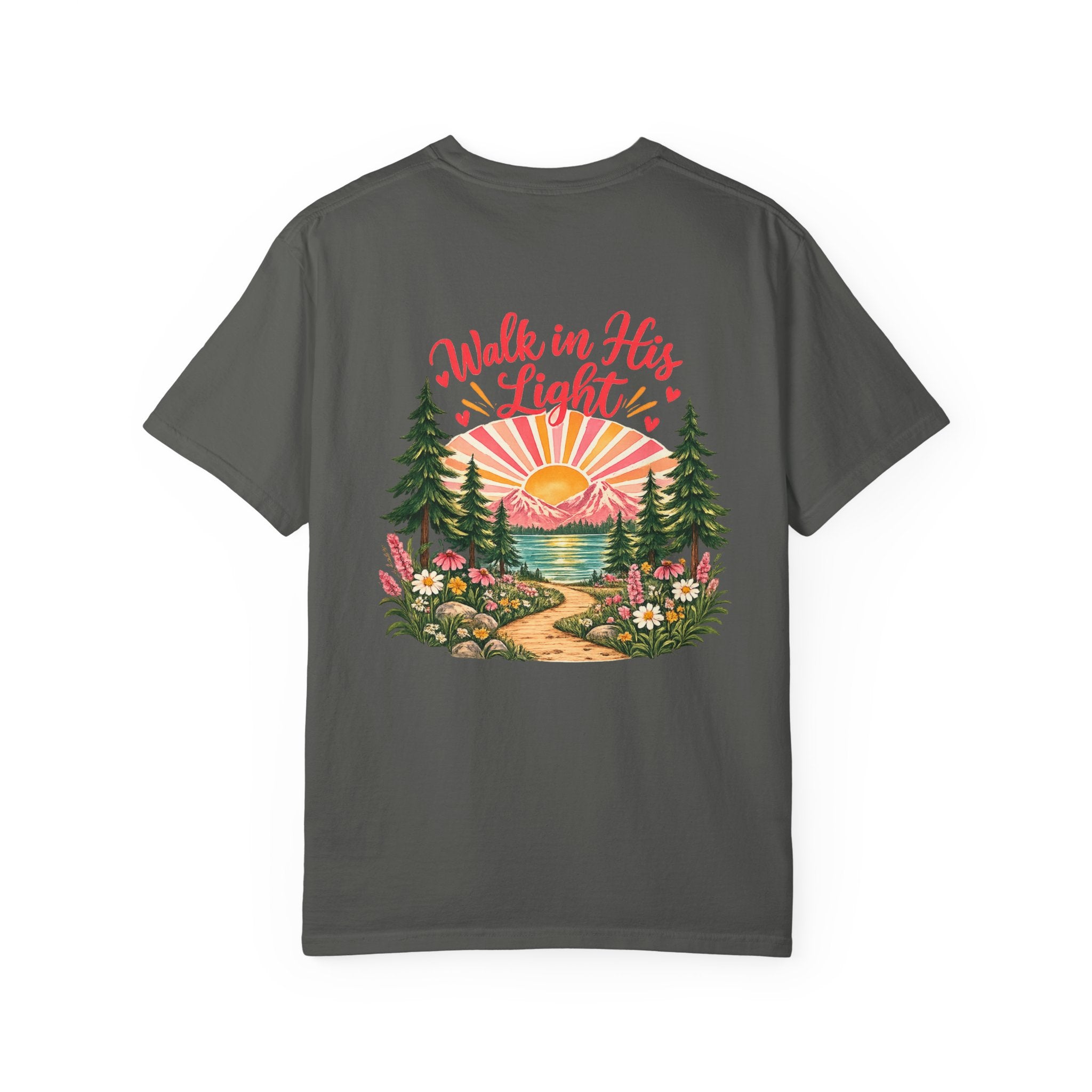 Walk in His Light T‑Shirt — Christian Sunrise Nature Tee