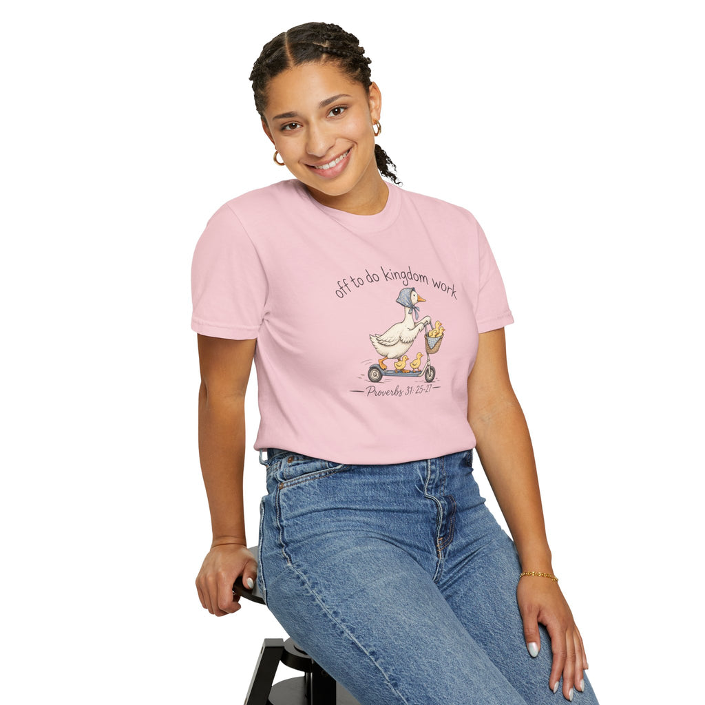 Duck Scooter T-Shirt — "Gf to do kingdom work" Cute Vintage Animal Tee